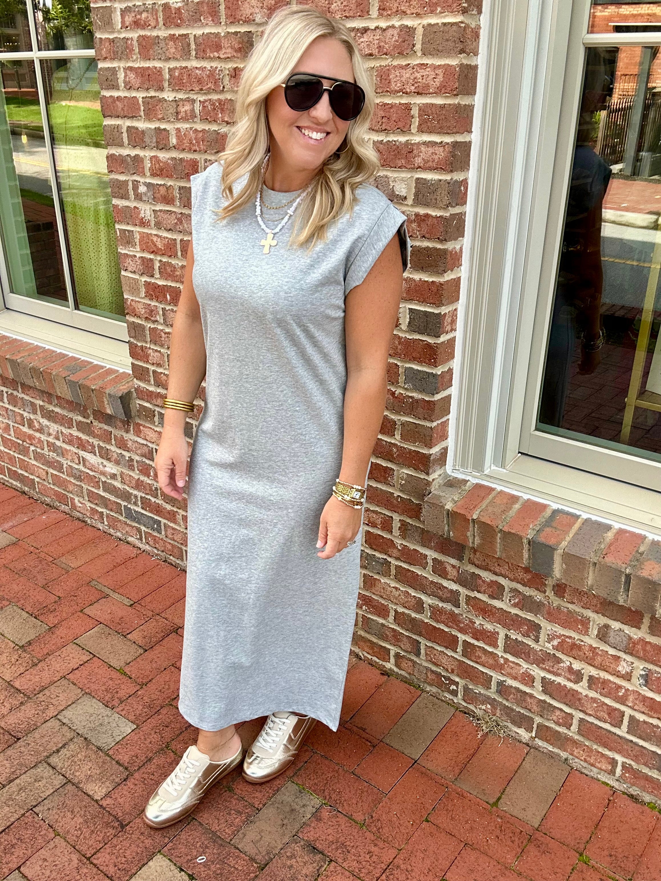 Make It True Cap Sleeve T-Shirt Dress in Grey