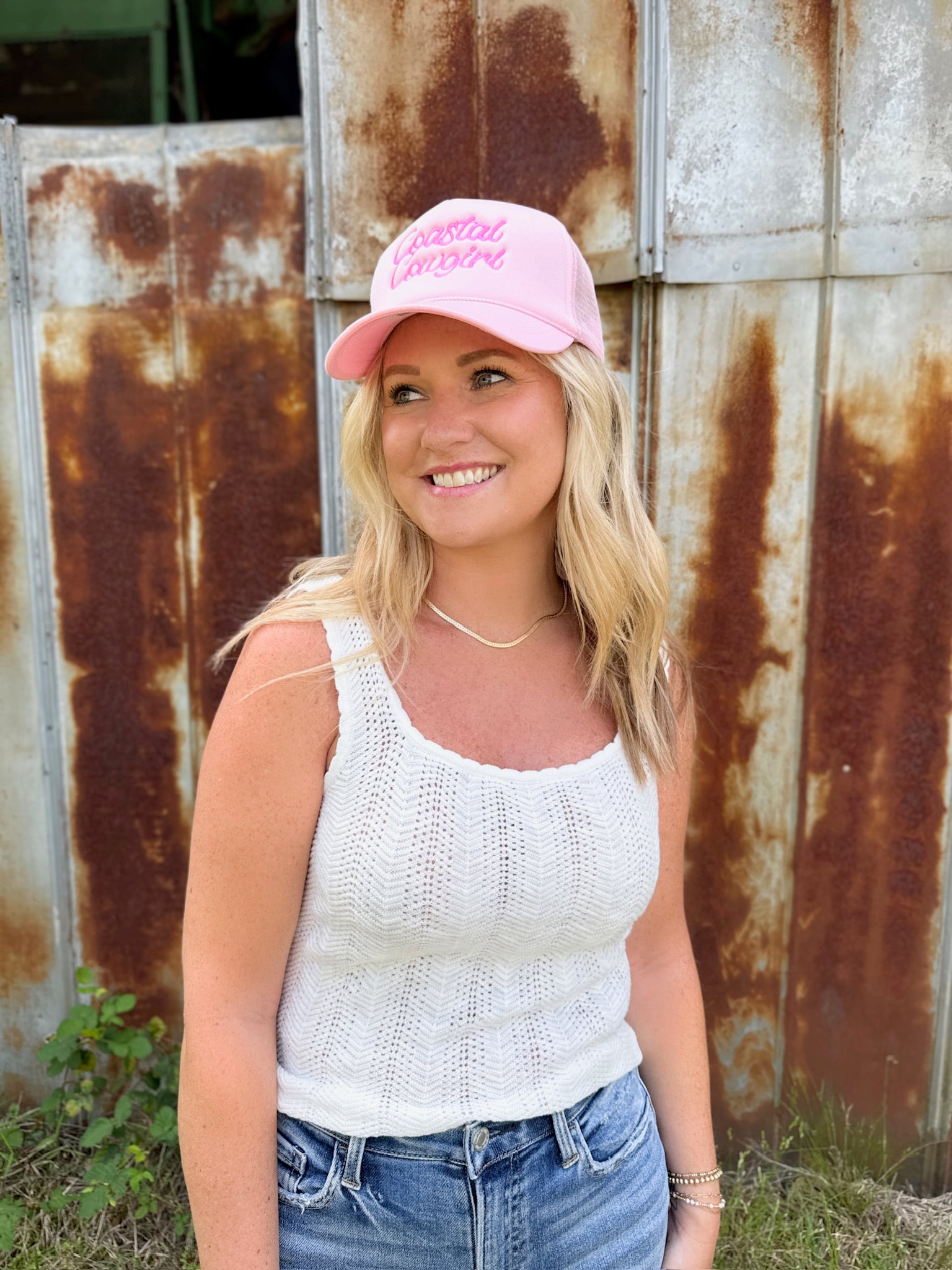 Coastal Cowgirl Embroidered Hat in Baby Pink