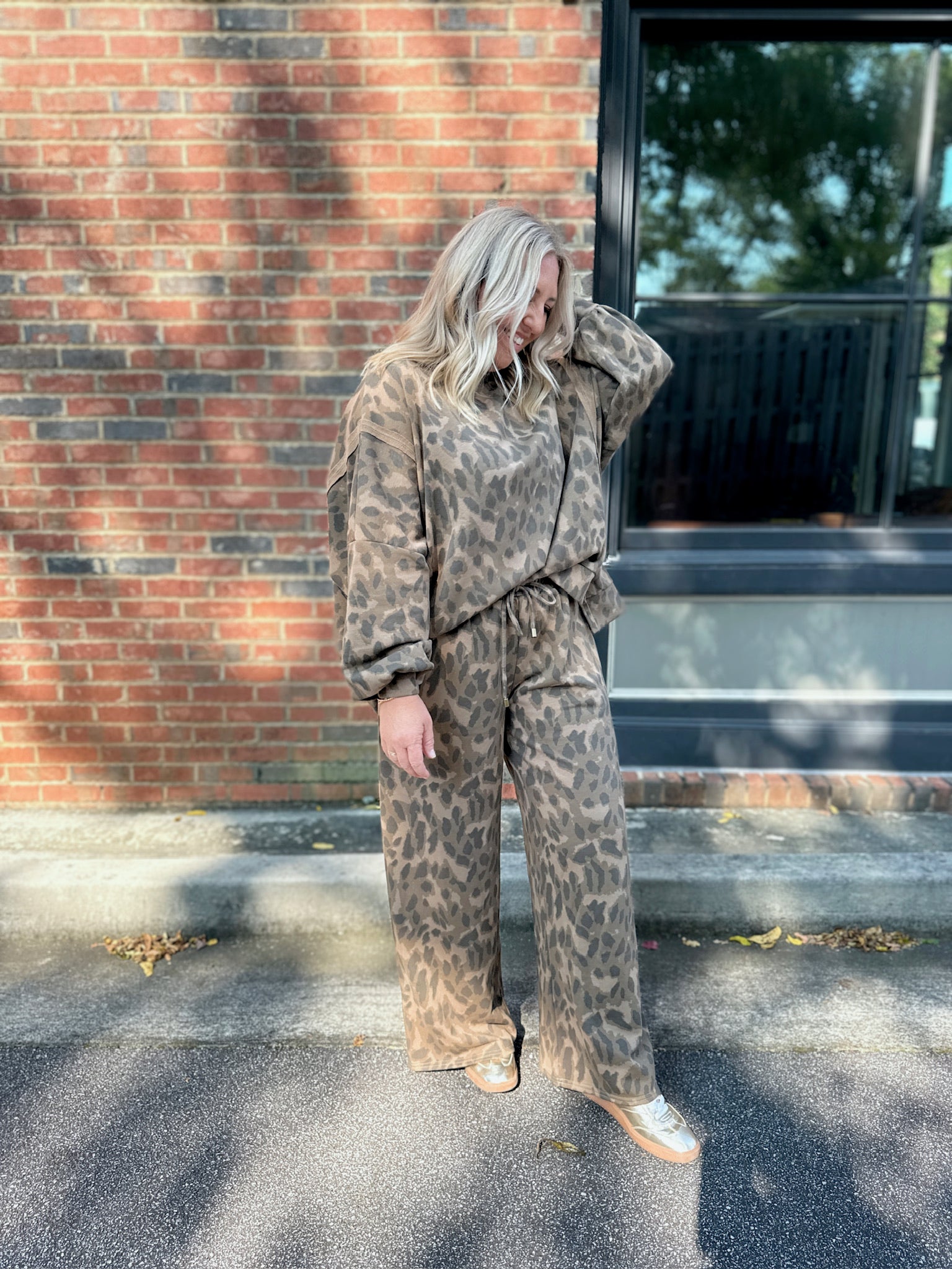 Love My Life Leopard French Terry Pullover Top