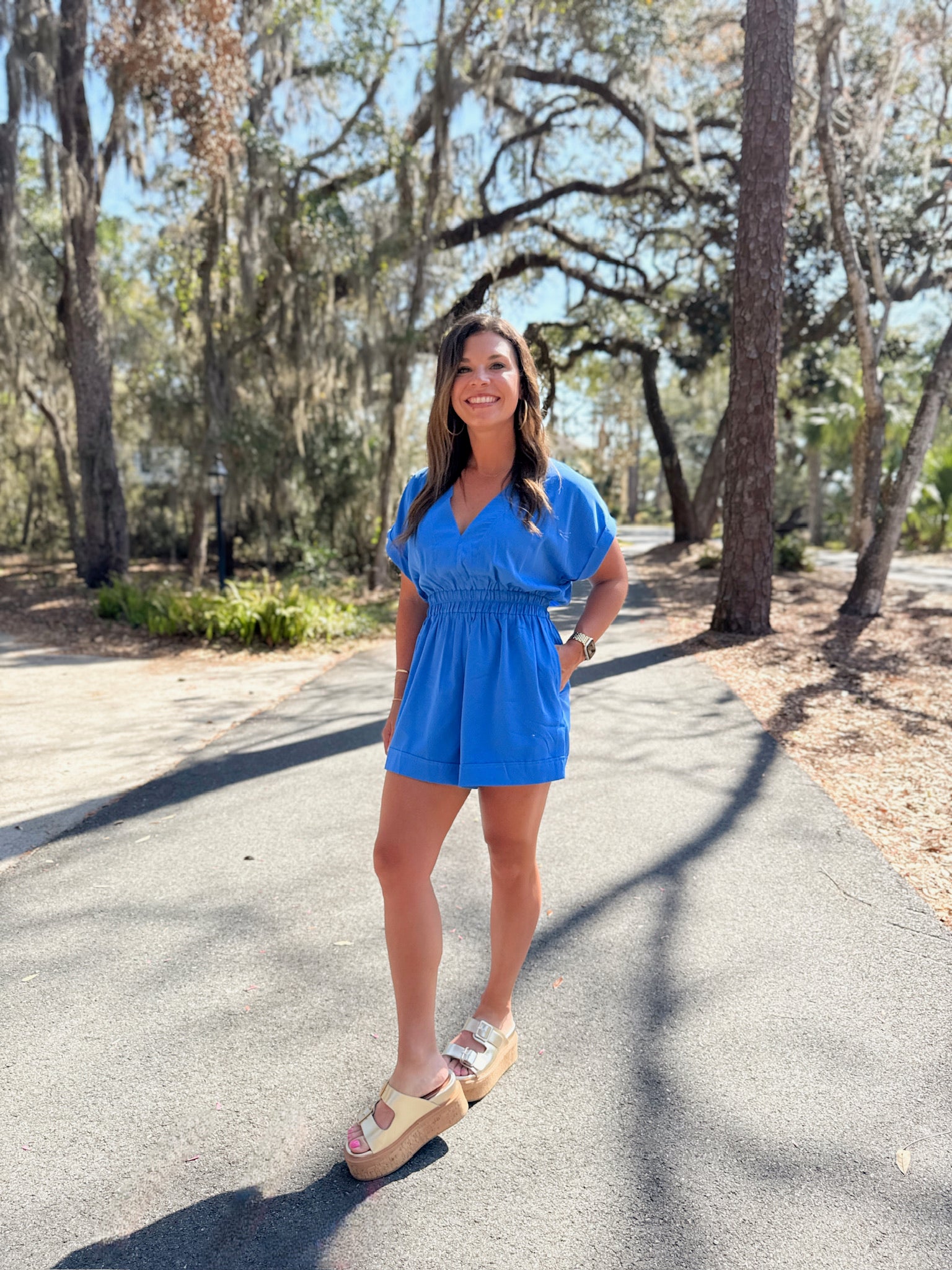 Jet To The Tropics V Neck Waisted Romper