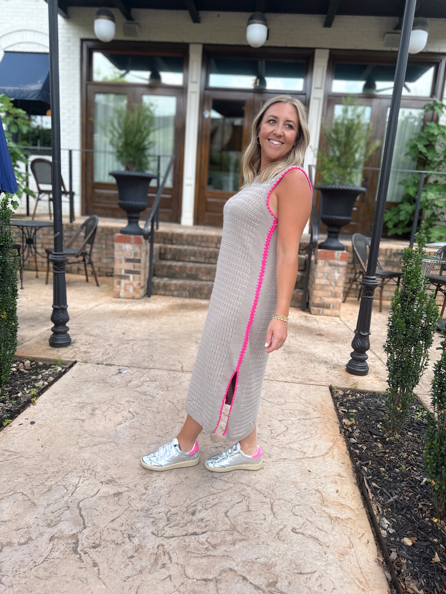 A Little Crazy Textured Knit Tank Midi Dress