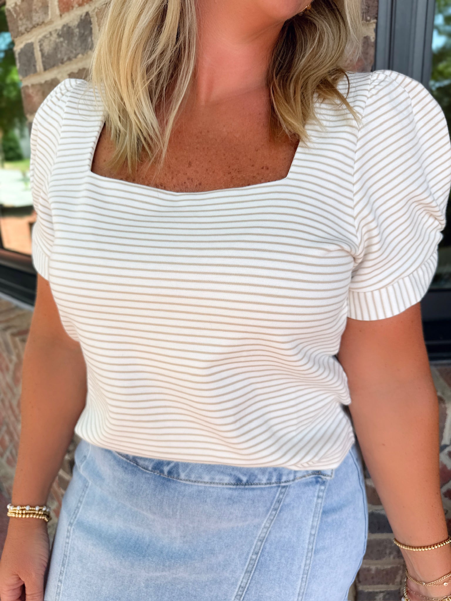 Just Keep Watching Knit Striped Puff Sleeve Top