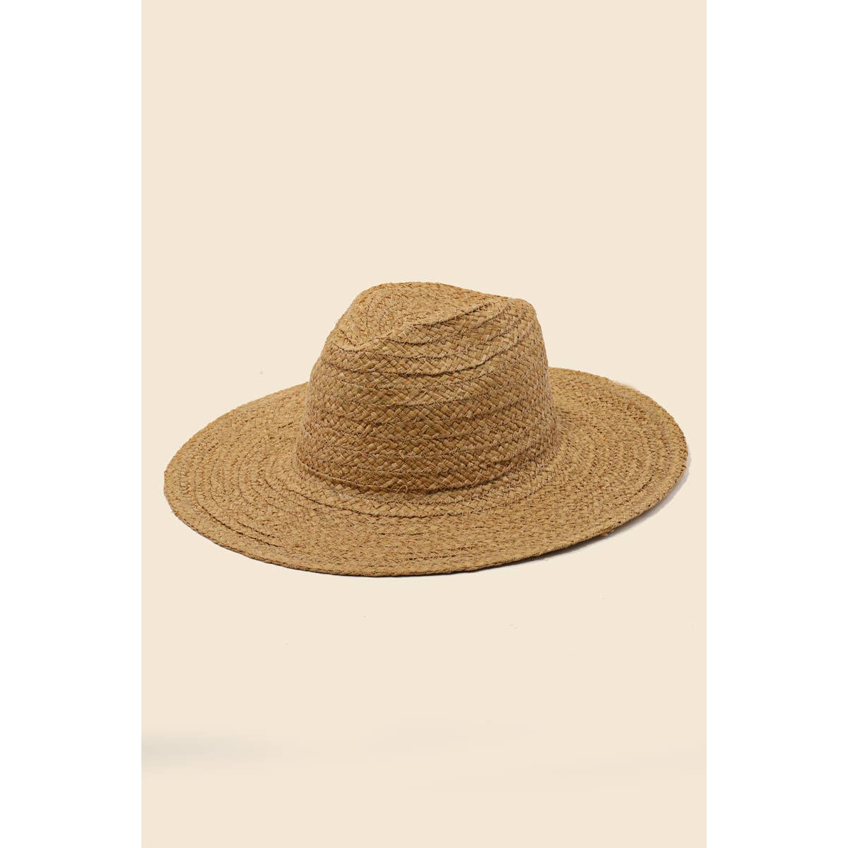 Straw Braid Flat Brim Sun Hat: Tan