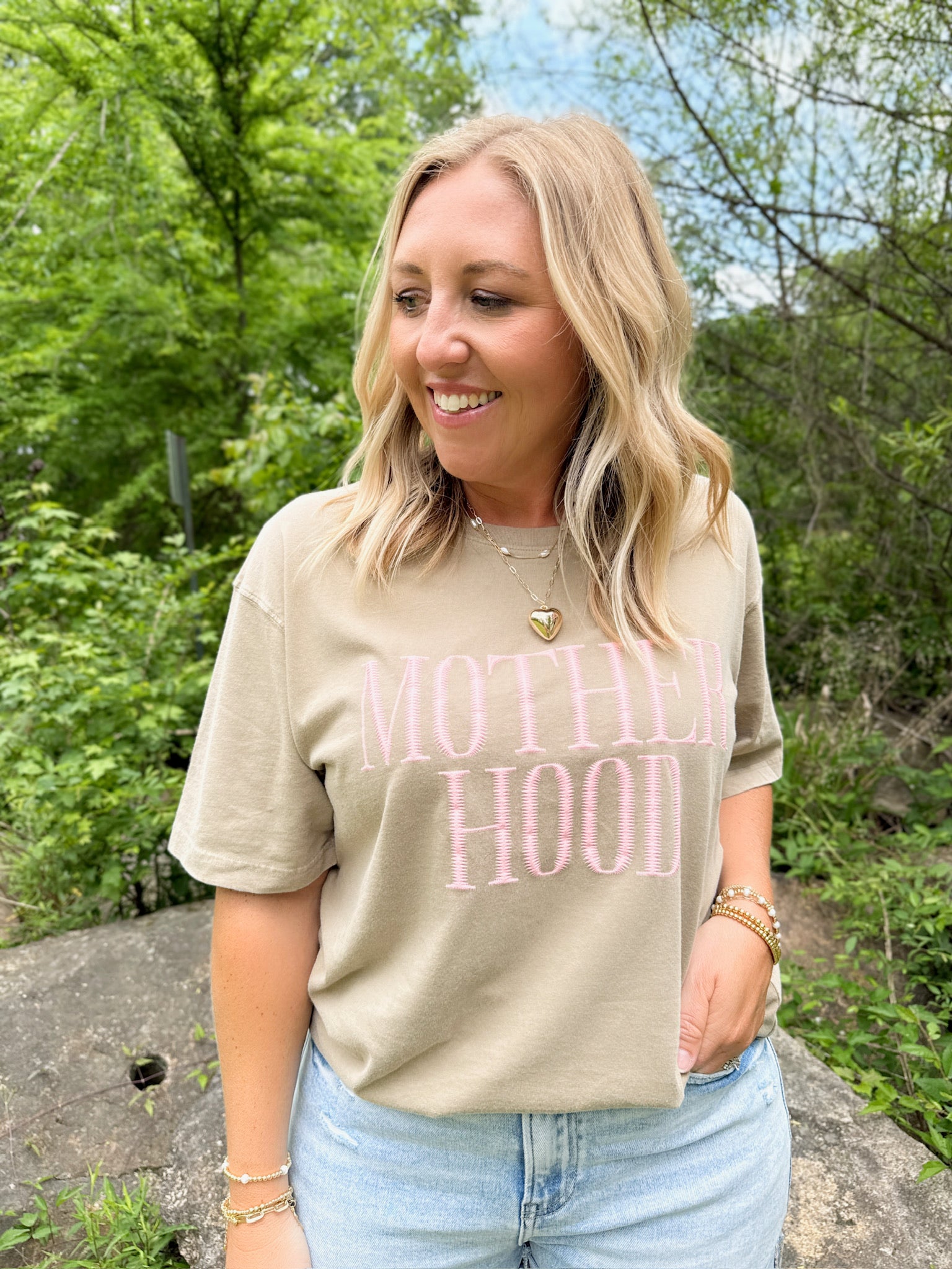 Mother Hood Stitch Puff Taupe and Pink T-Shirt