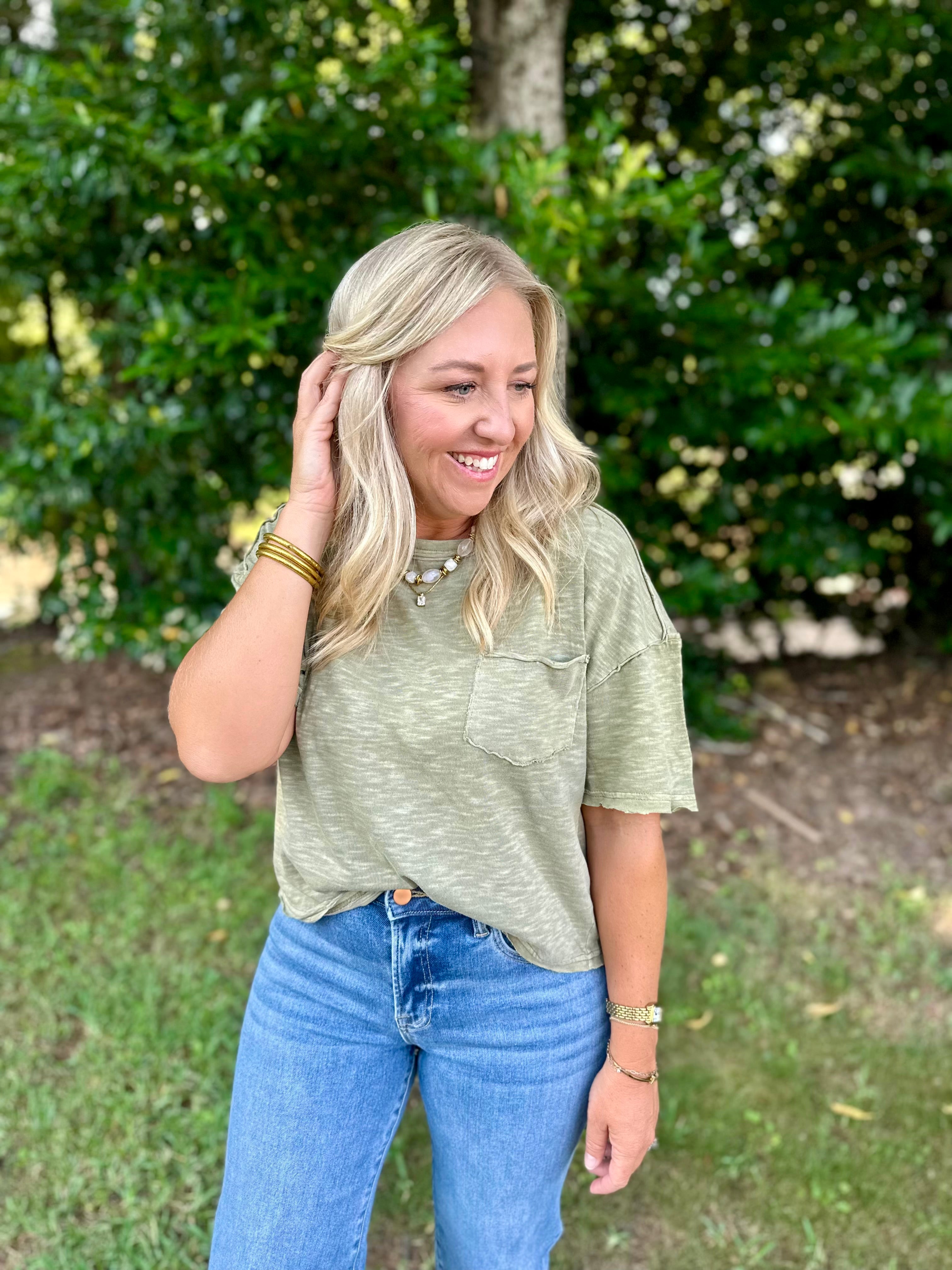 All Day Tee with Front Pocket in Olive