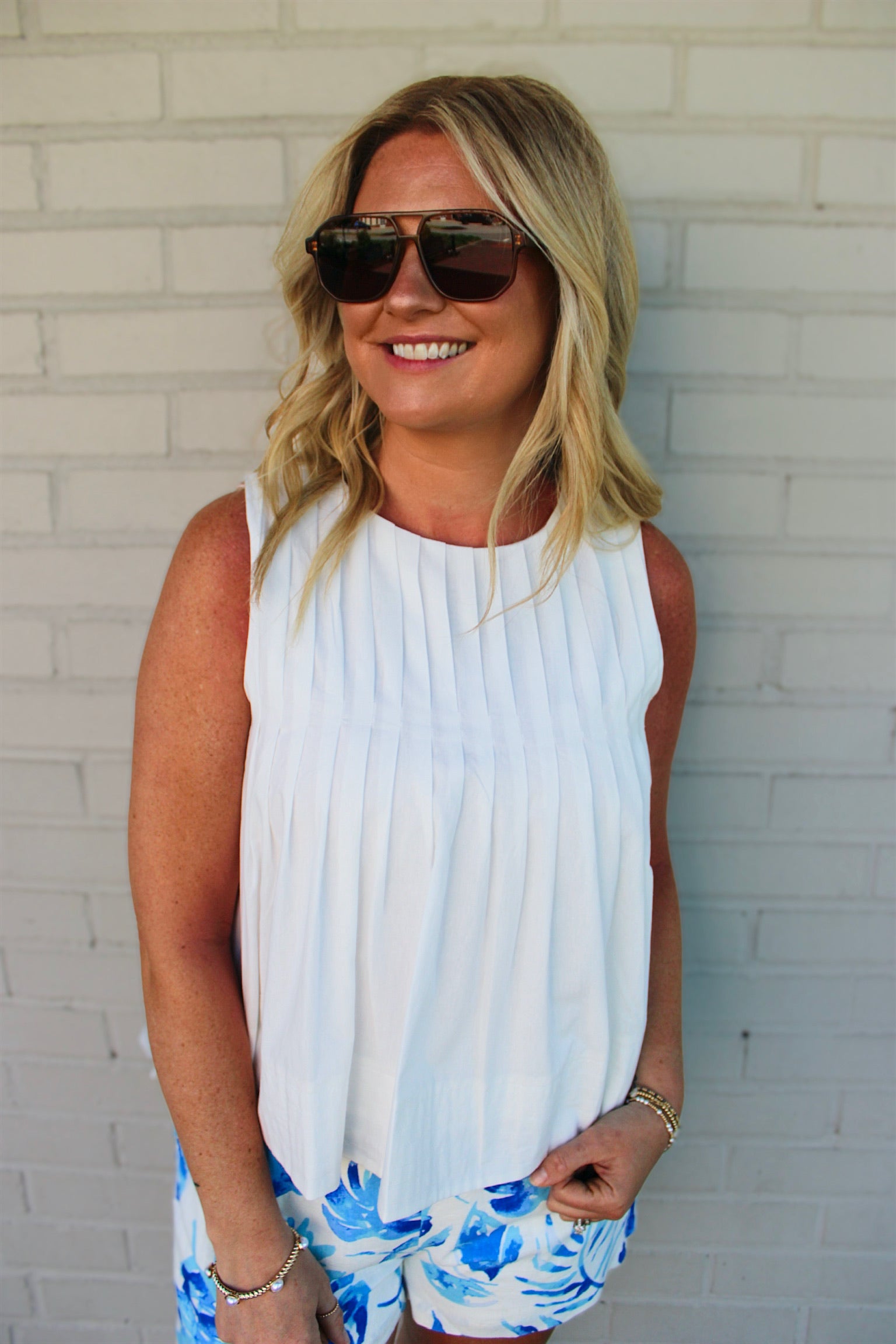 All Day Long Pleated Sleeveless Top