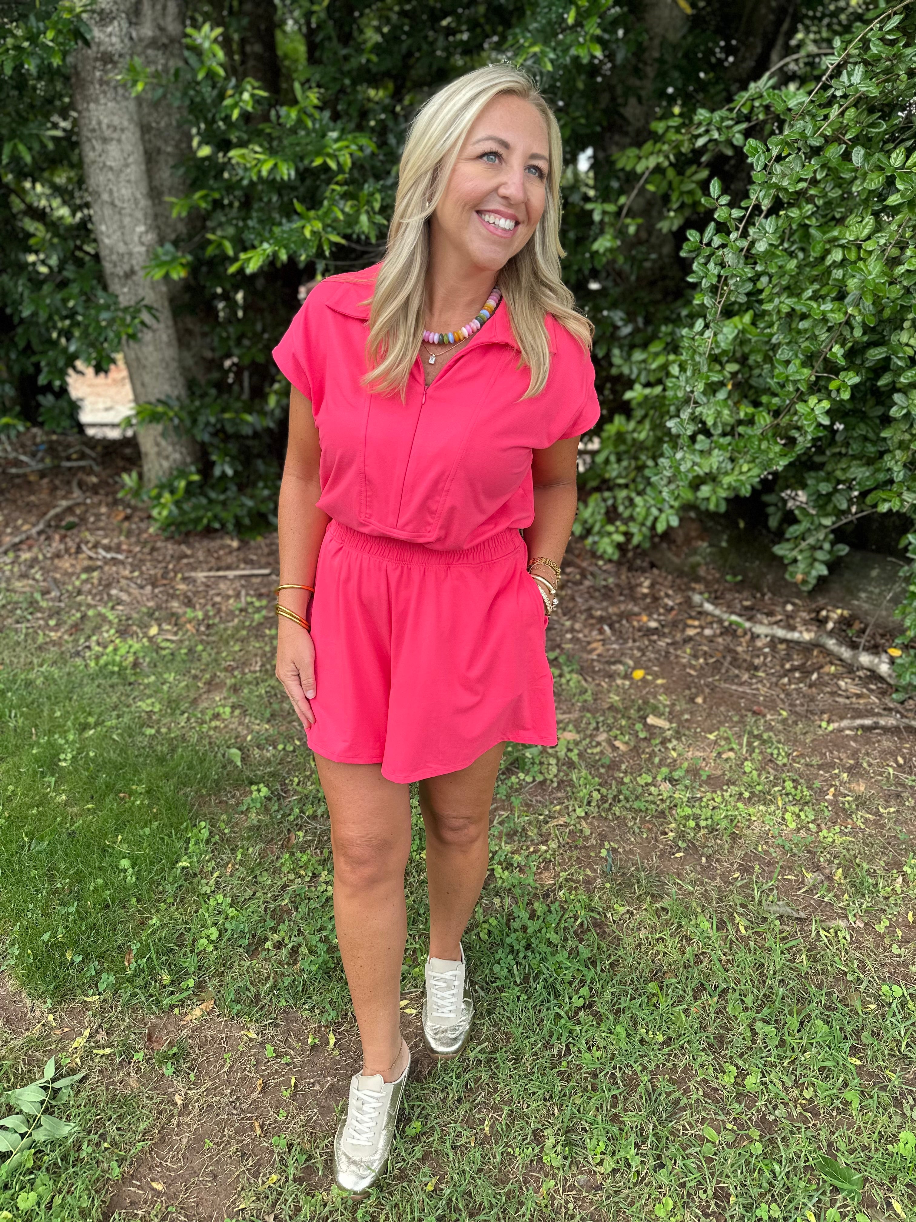 Talked About It Butter Soft Collar Romper in Pink