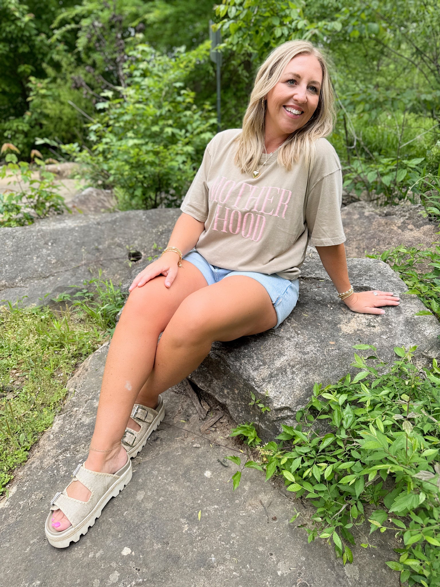 Mother Hood Stitch Puff Taupe and Pink T-Shirt