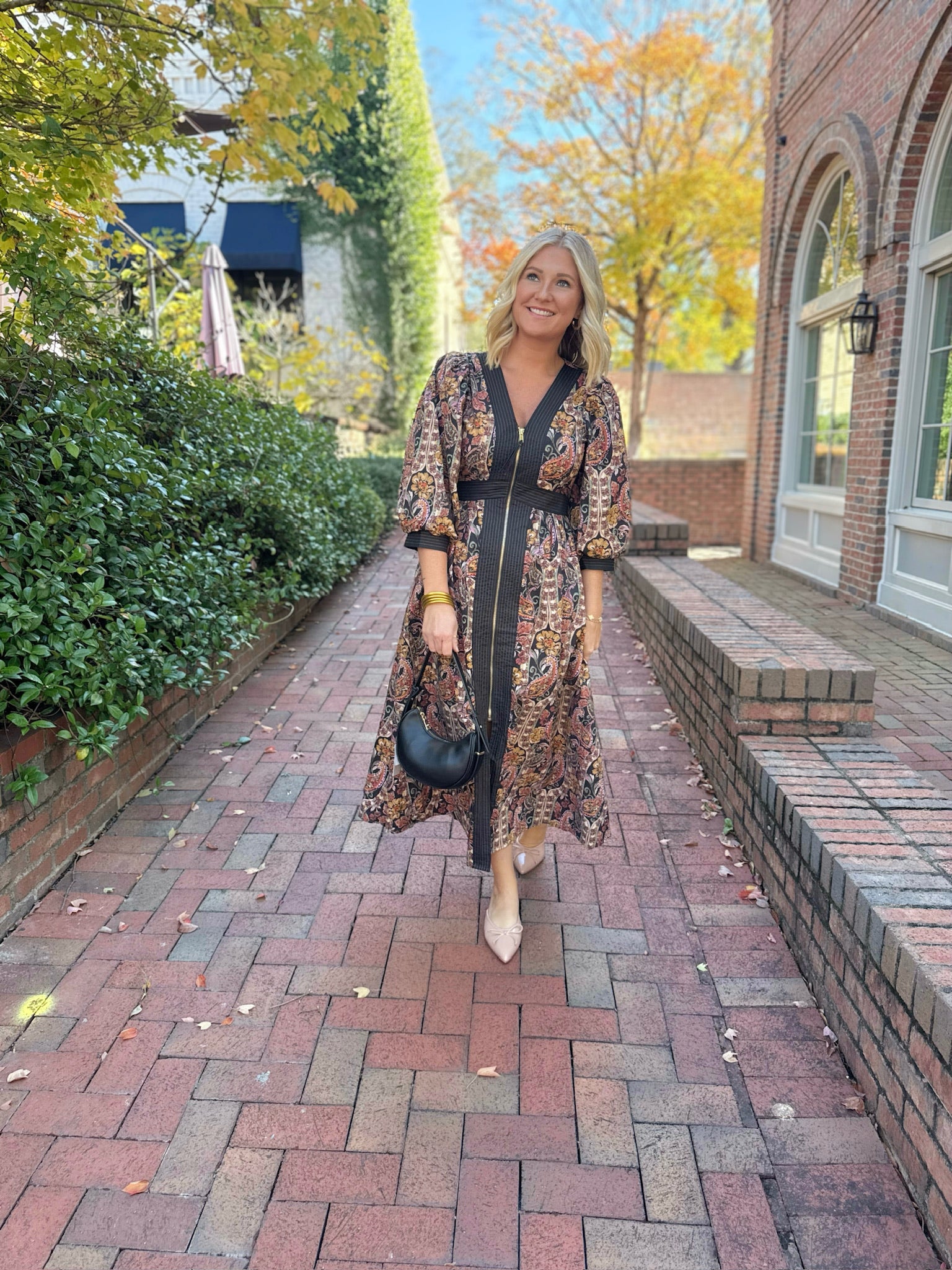 Classic Energy Floral Midi Dress with Front Zipper