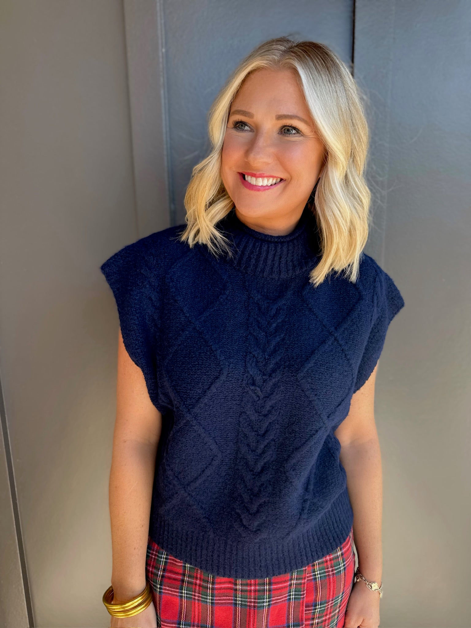 Midnight Mistletoe Sleeveless Cable Knit Top