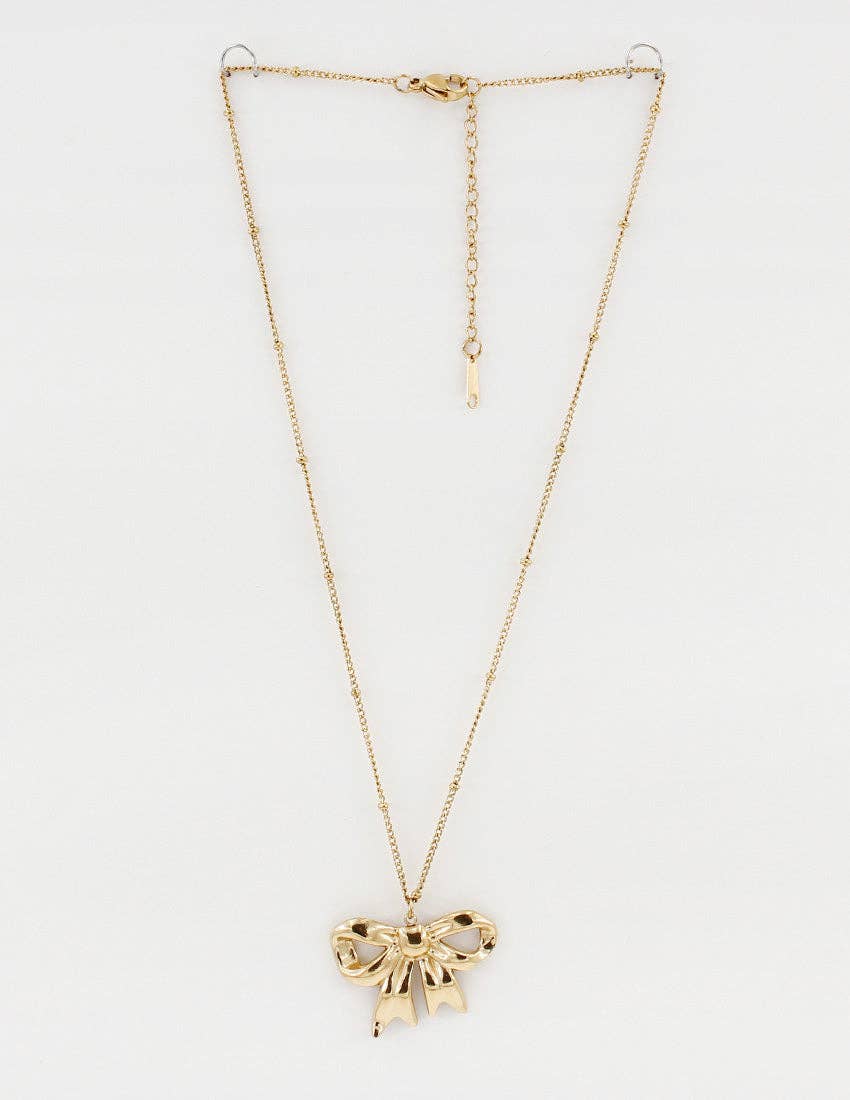 Hammered Gold 1" Bow on 16"-18" Necklace