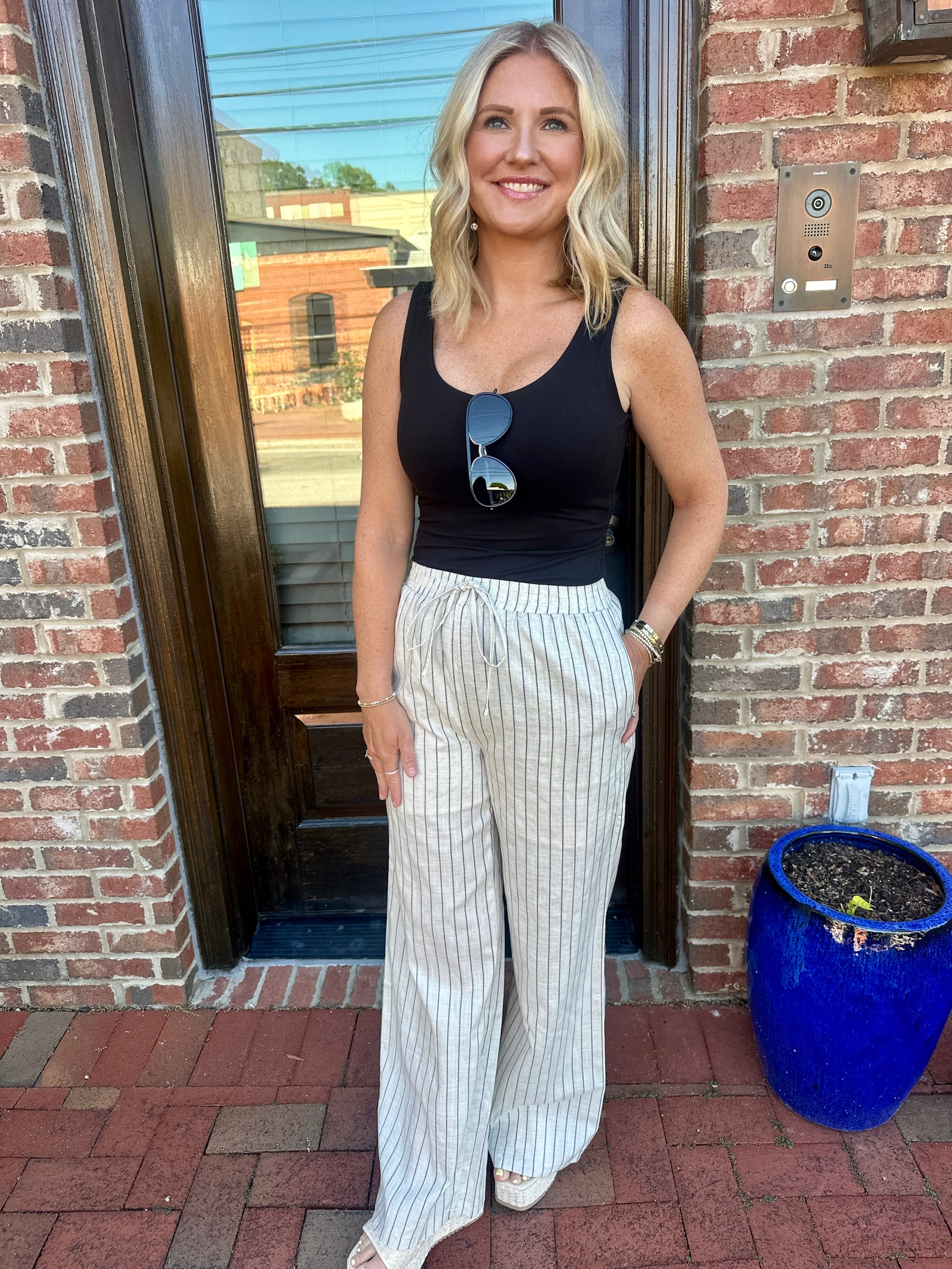 Is It Just Fate Striped Linen Drawstring Pants