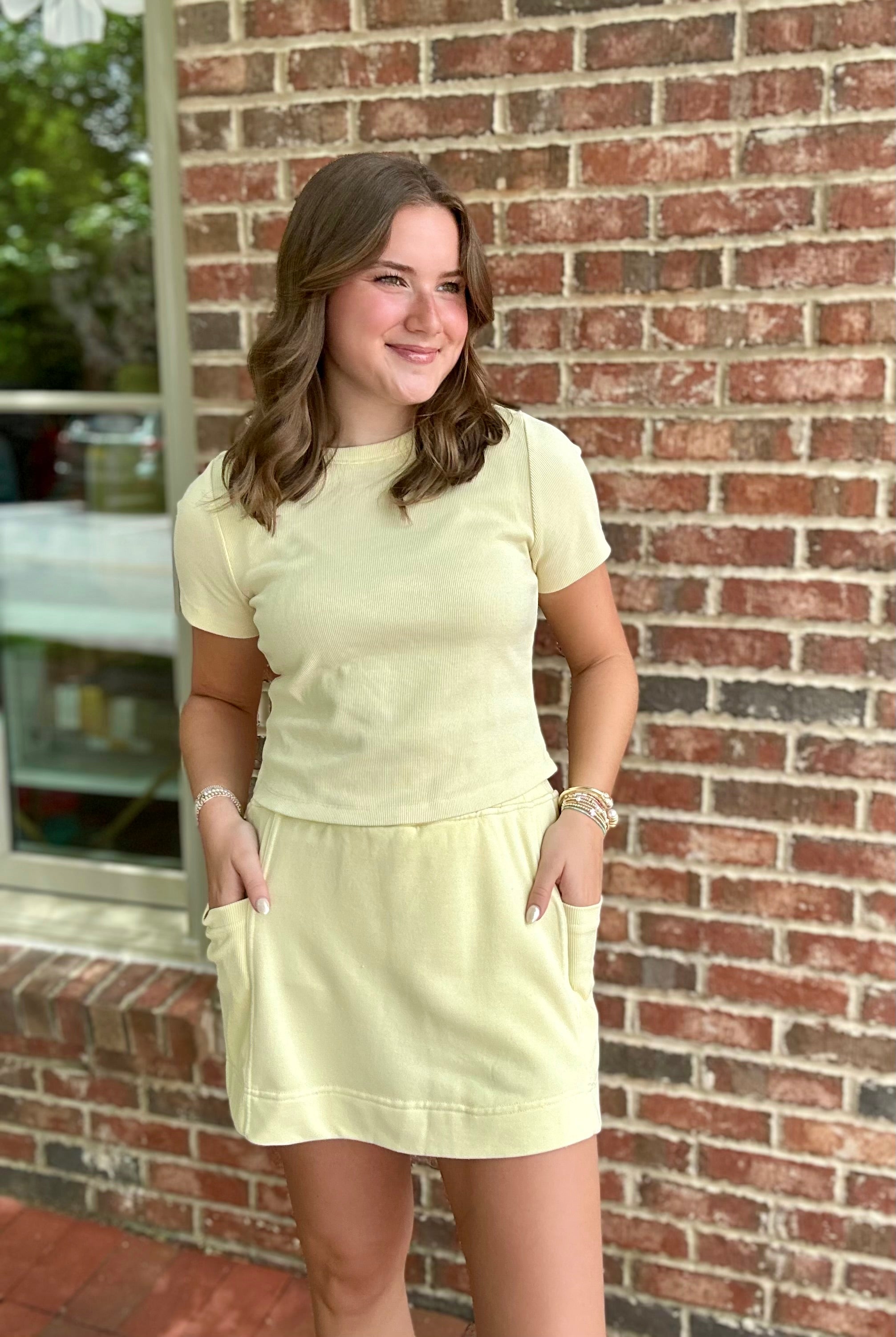 Lemon On My Mind Ribbed Short Sleeve Top