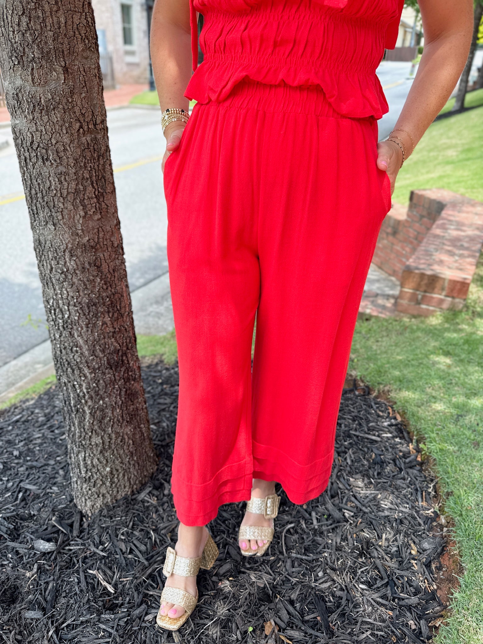 Its All Here Elastic Waisted Ankle Pants in Poppy Red