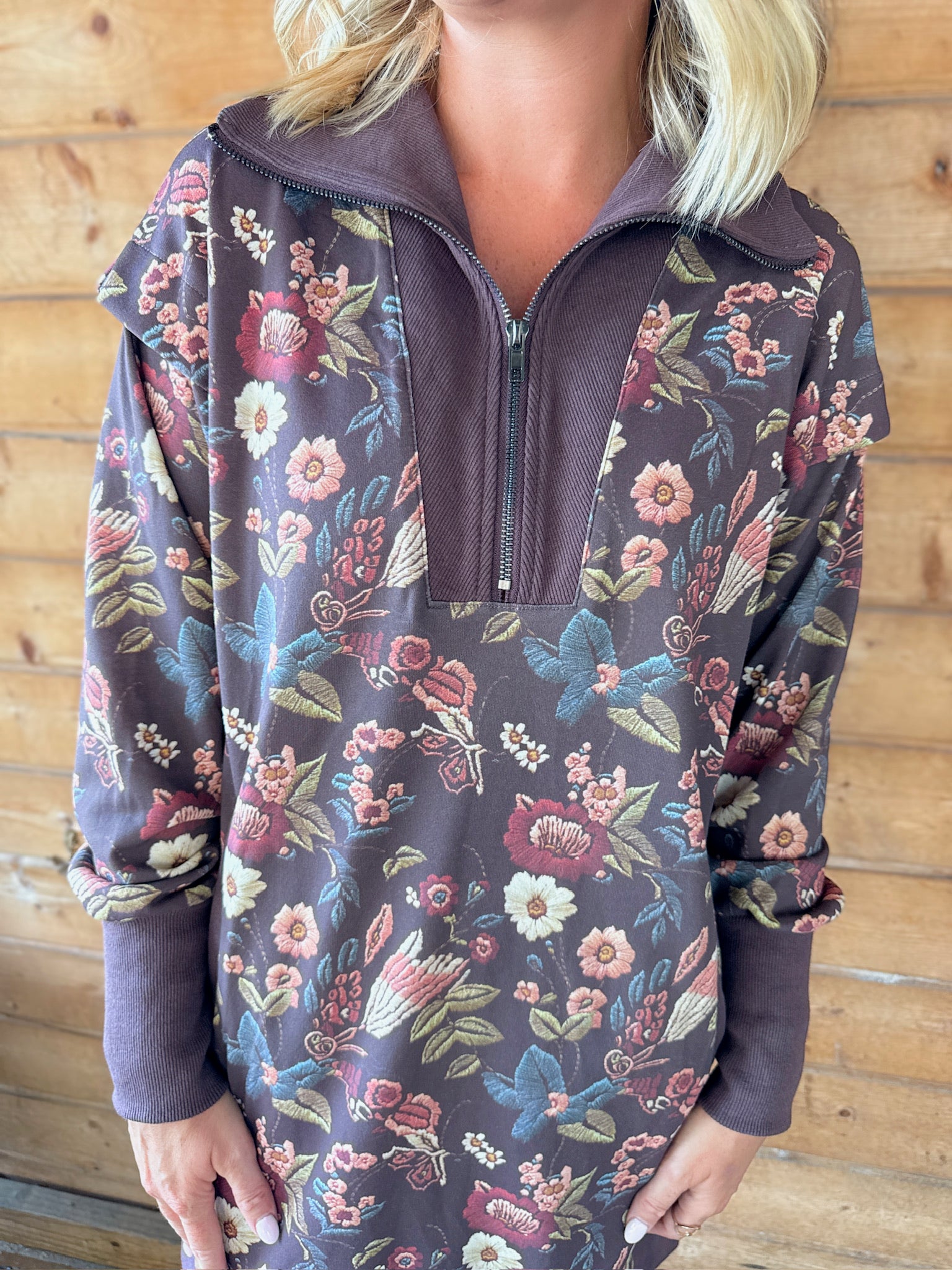 Little Less Than Girly Floral Half Zip Dress