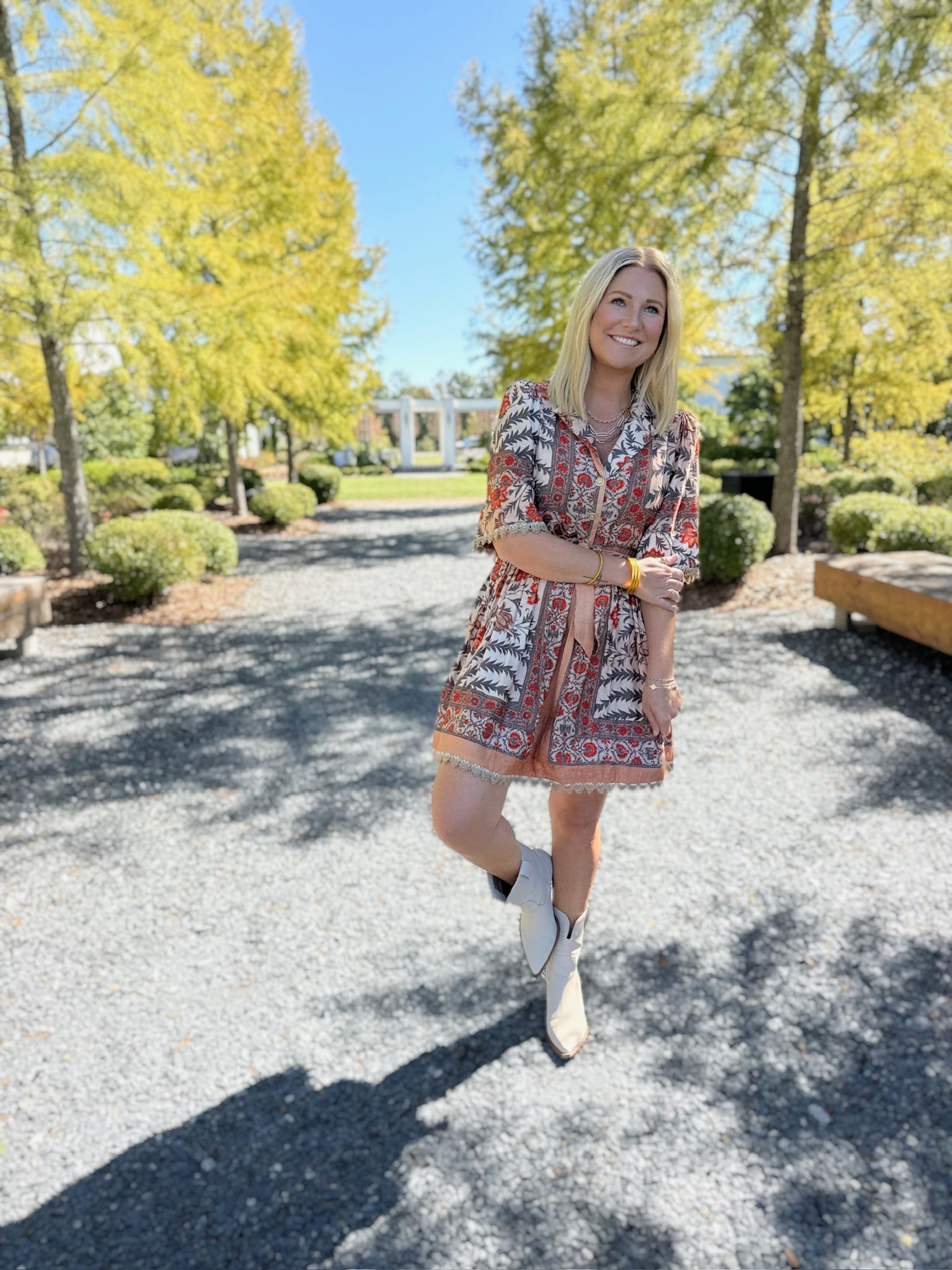 Fall For Me Belted Gold Detail Mini Dress