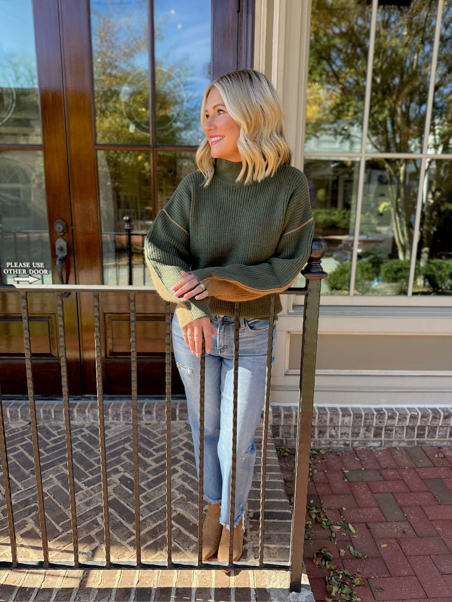Heart Break Winter Mock Neck Long Sleeve Sweater in Olive