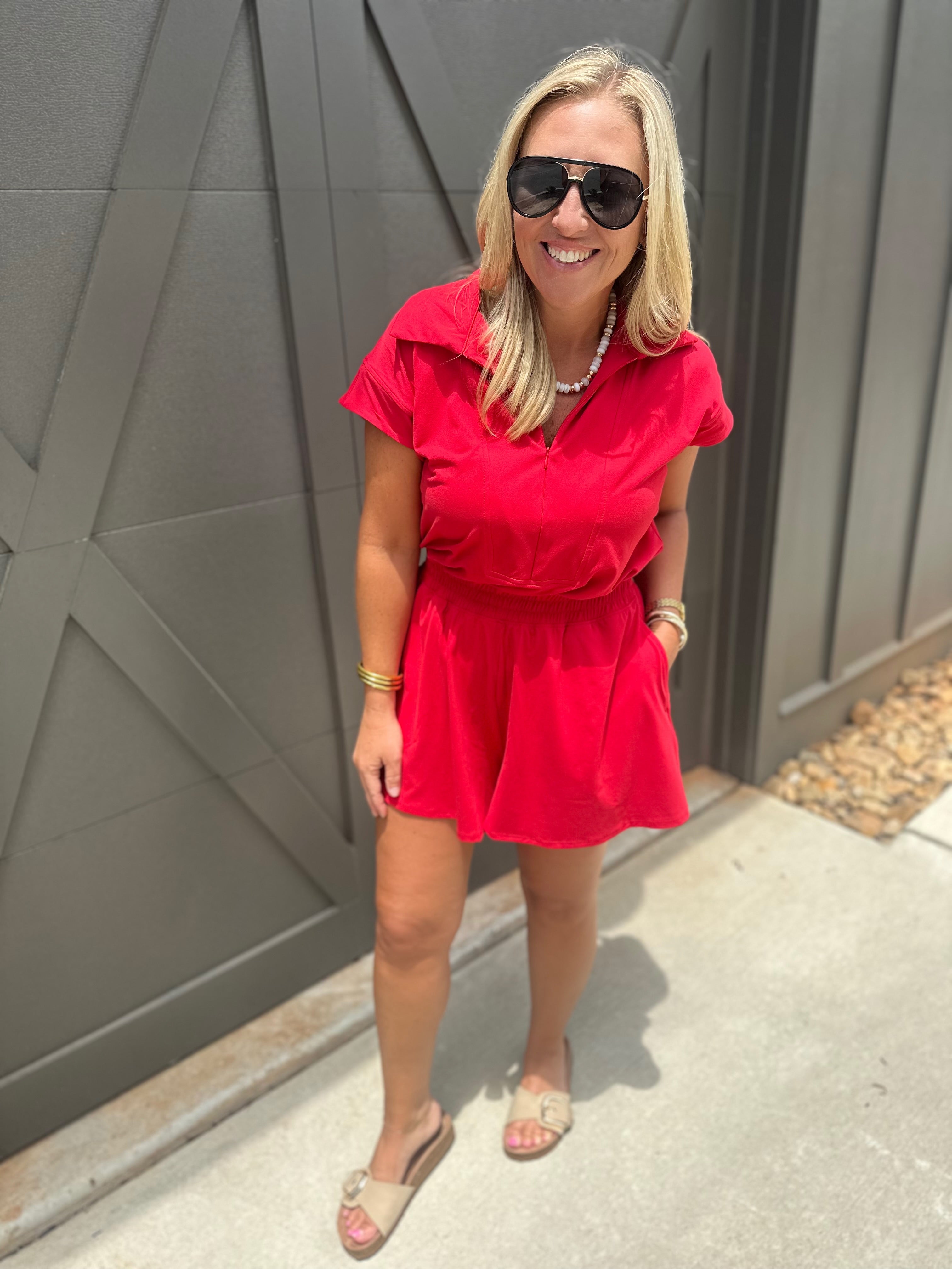 Talked About It Butter Soft Collar Romper in Red