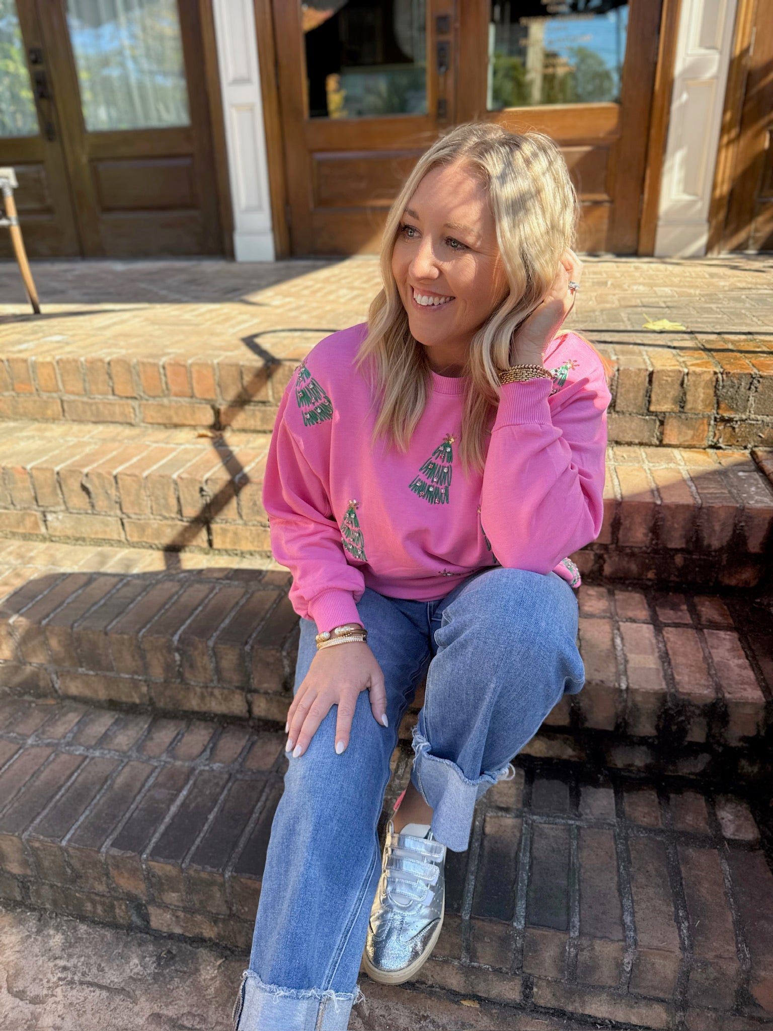 Sarah Green Trees Pink Sweatshirt