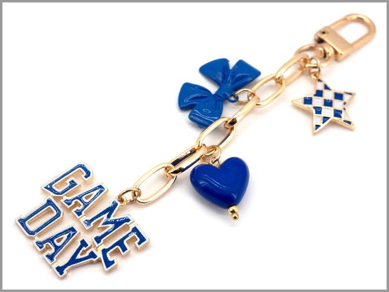 Gameday Bag Charm with Star, Bow, and Heart in Blue