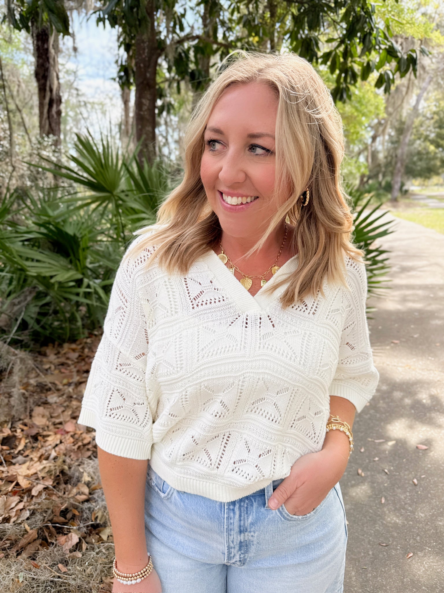 Worth Slowing Down Open Knit Short Sleeve Top