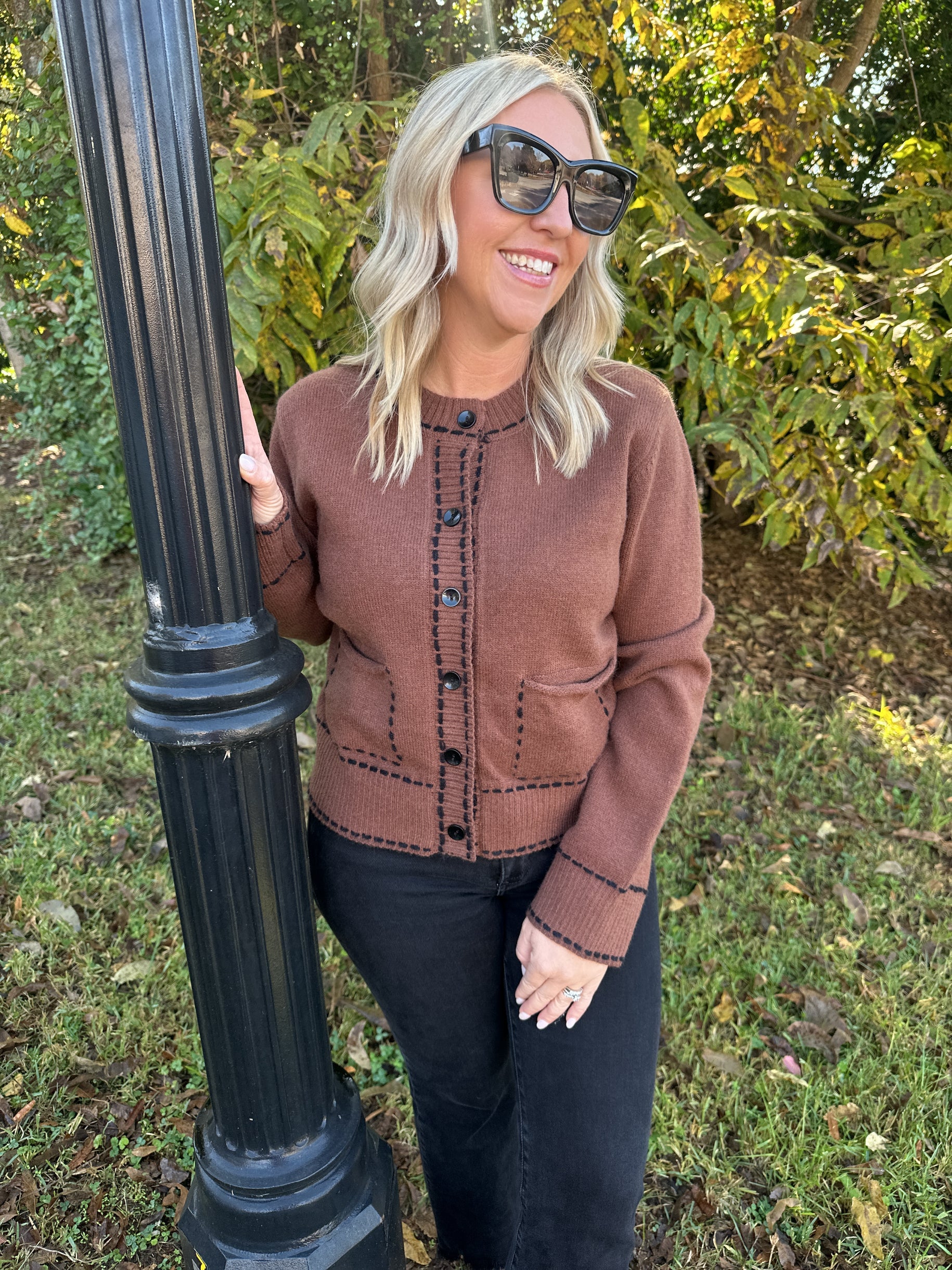 Leave It To Me Accent Stitching Detail Cardigan