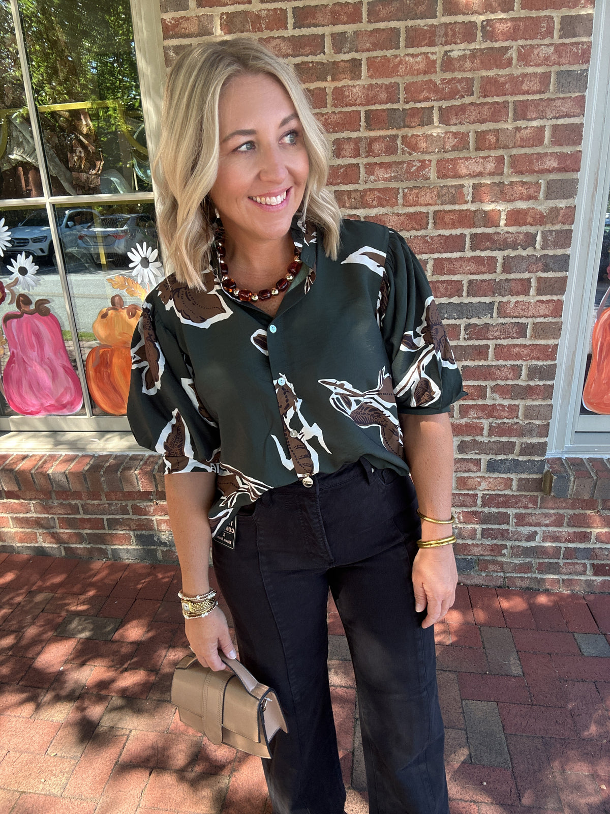 Evergreen Blooms Button Down Top