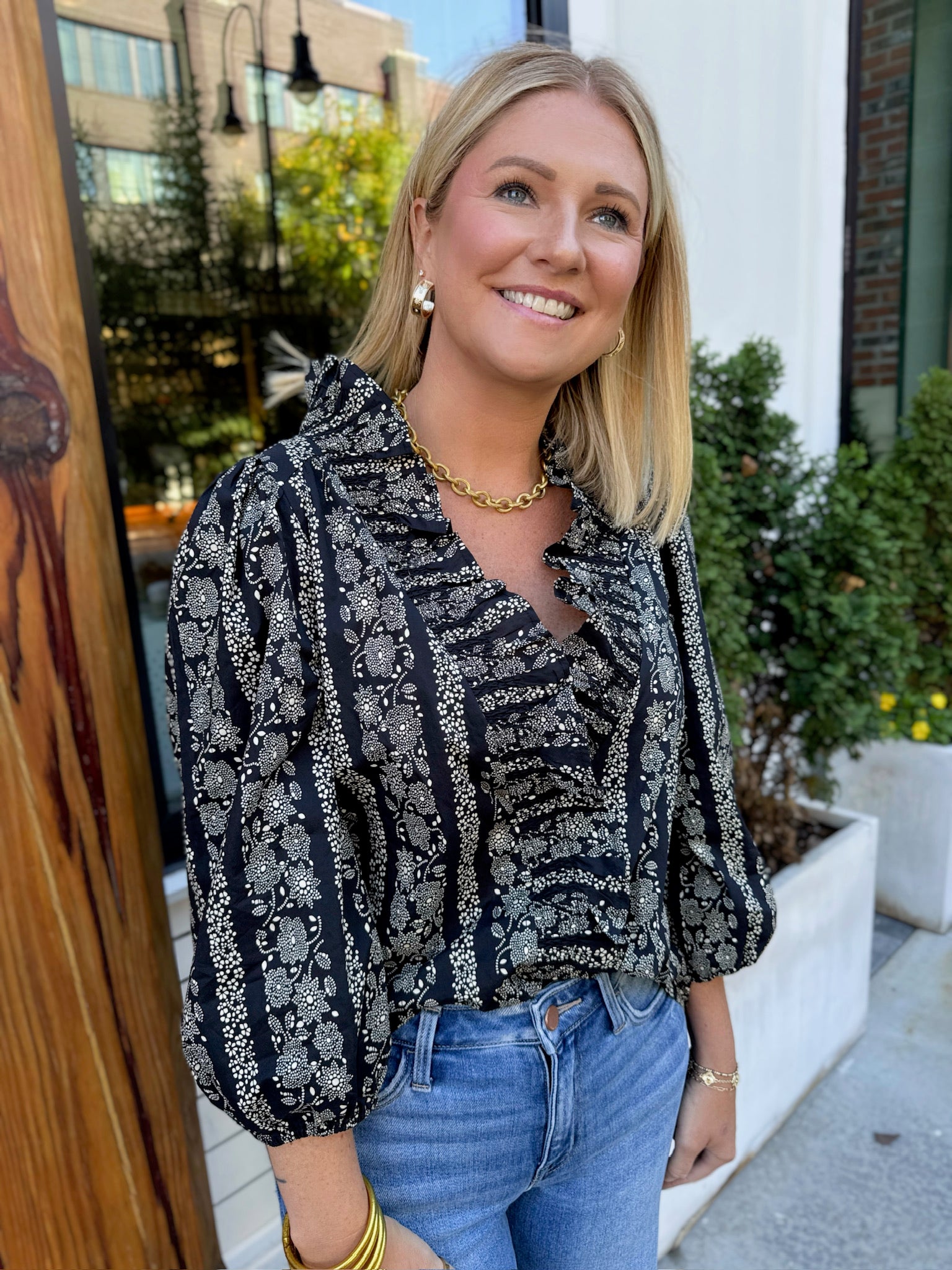 There's A Reason Abstract Black and White Blouse