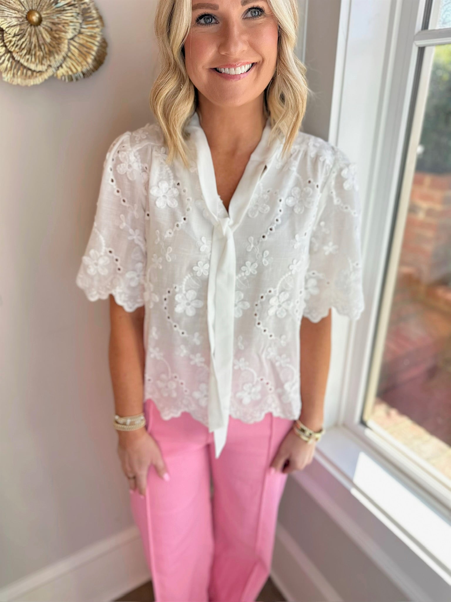 Second Chance Self Tie Eyelet Top