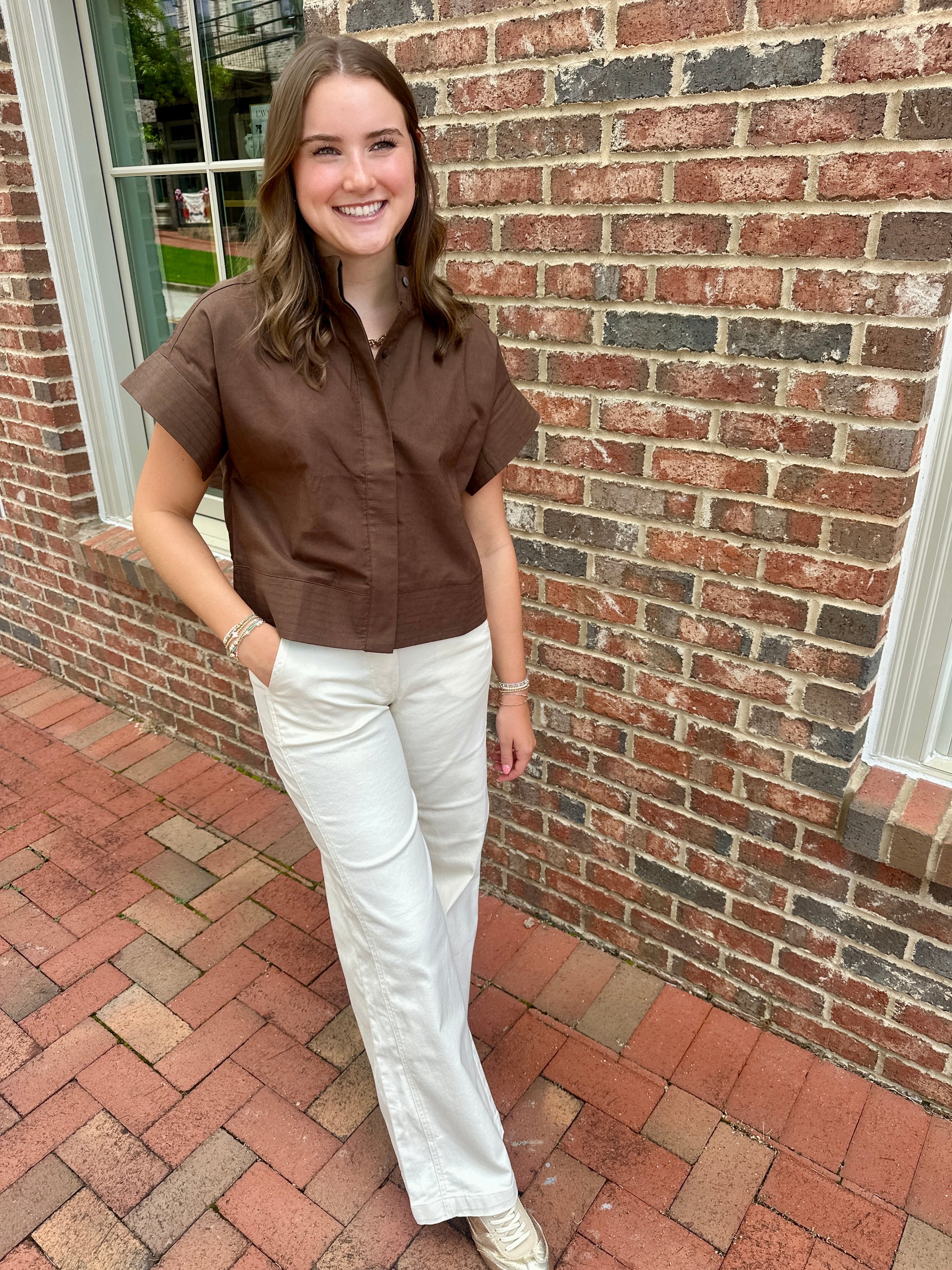 Linen Me Up Top in Brown