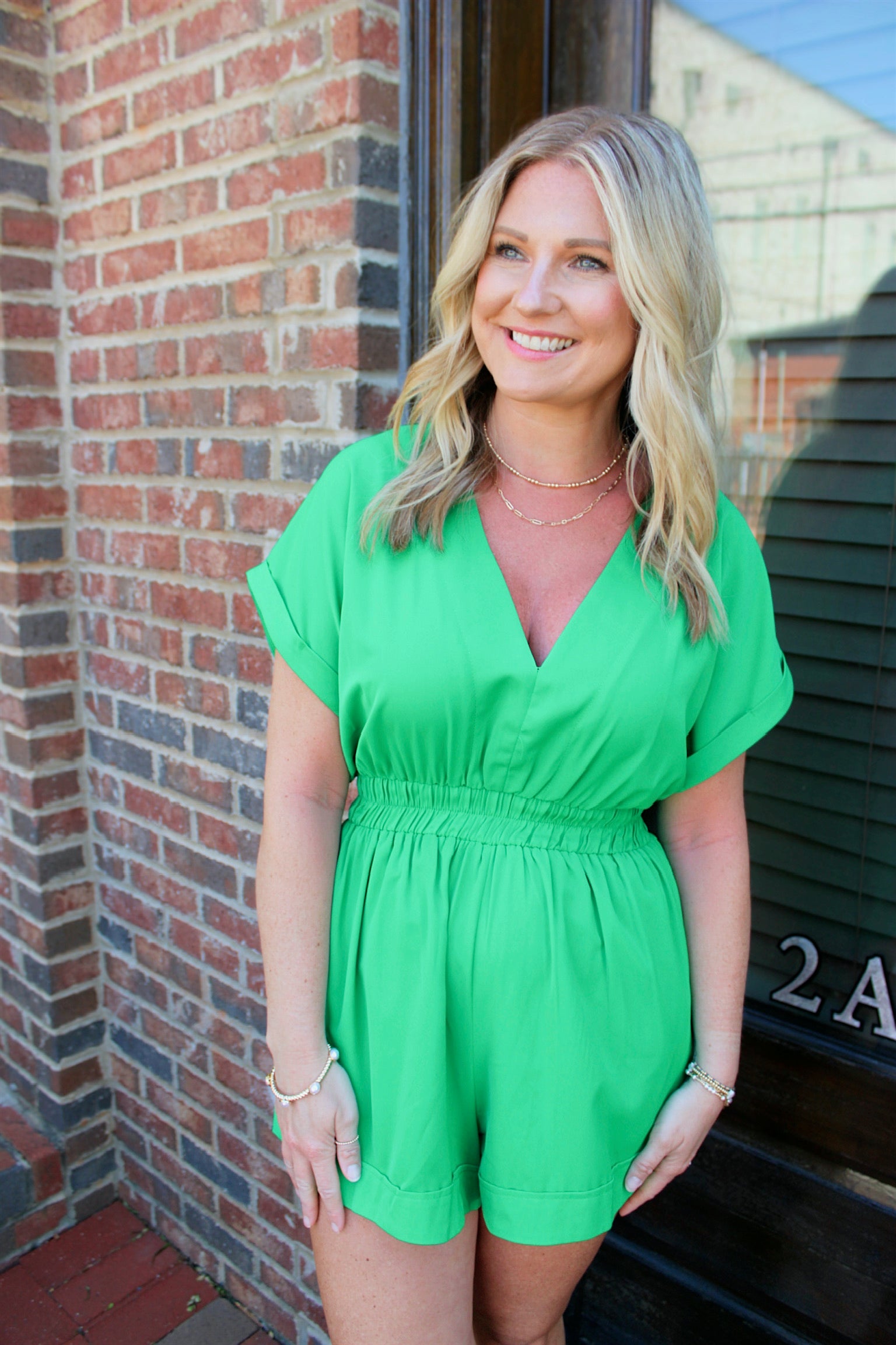 Jet To The Tropics V Neck Waisted Romper in Green