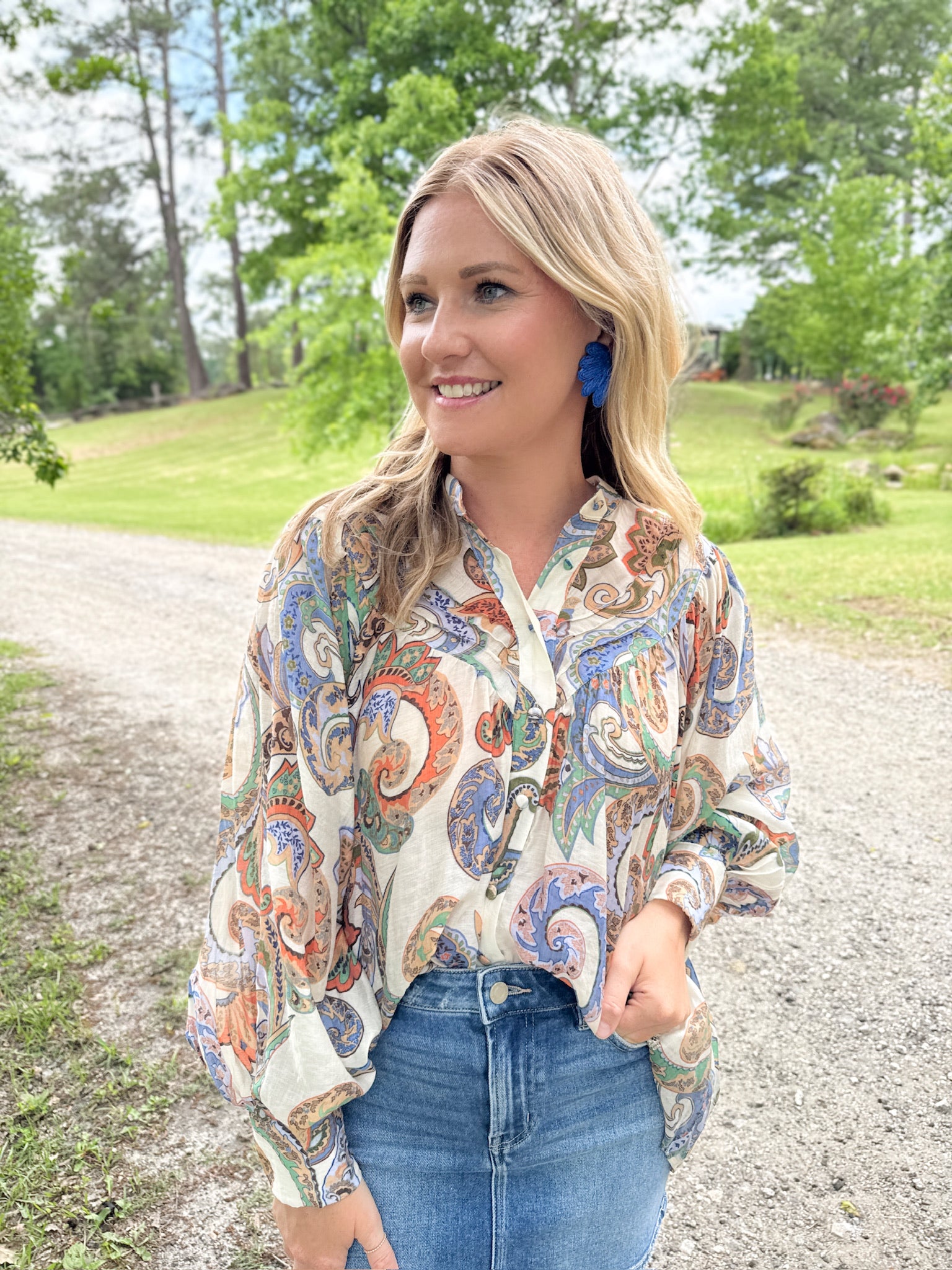 Make It Through Paisley Bubble Long Sleeve Top