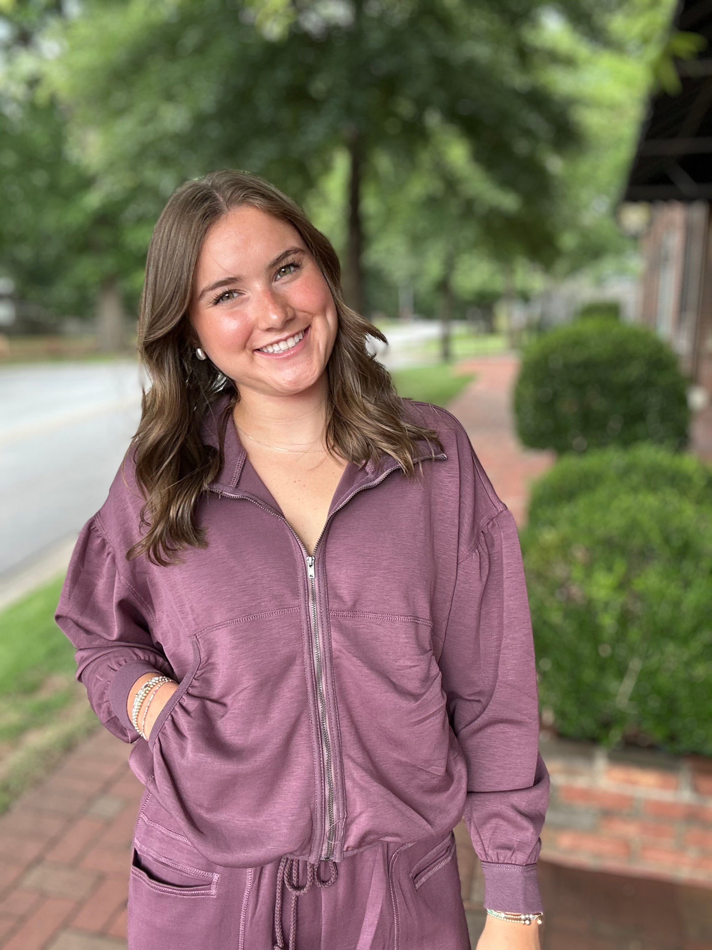 Fig About It Rouched Zip Up Jacket