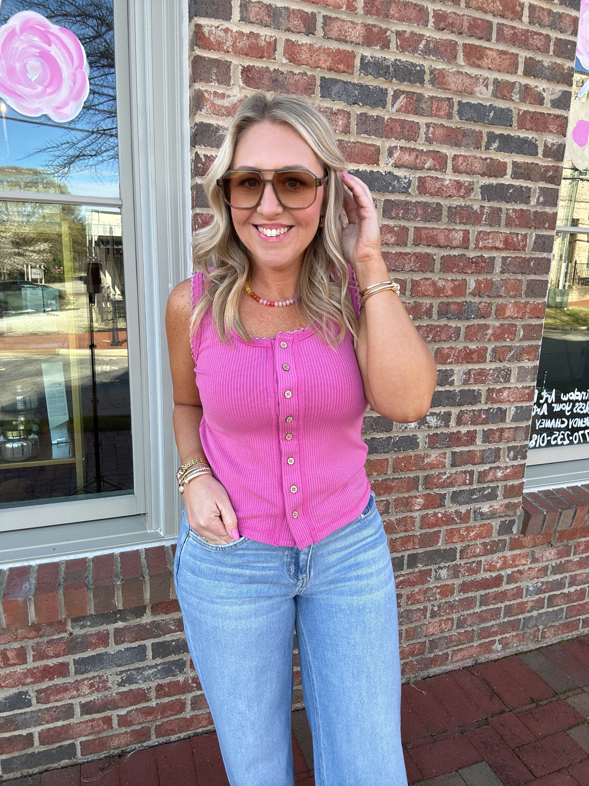Stay A Little Bit Longer Mineral Washed Tank Top in Fuchsia