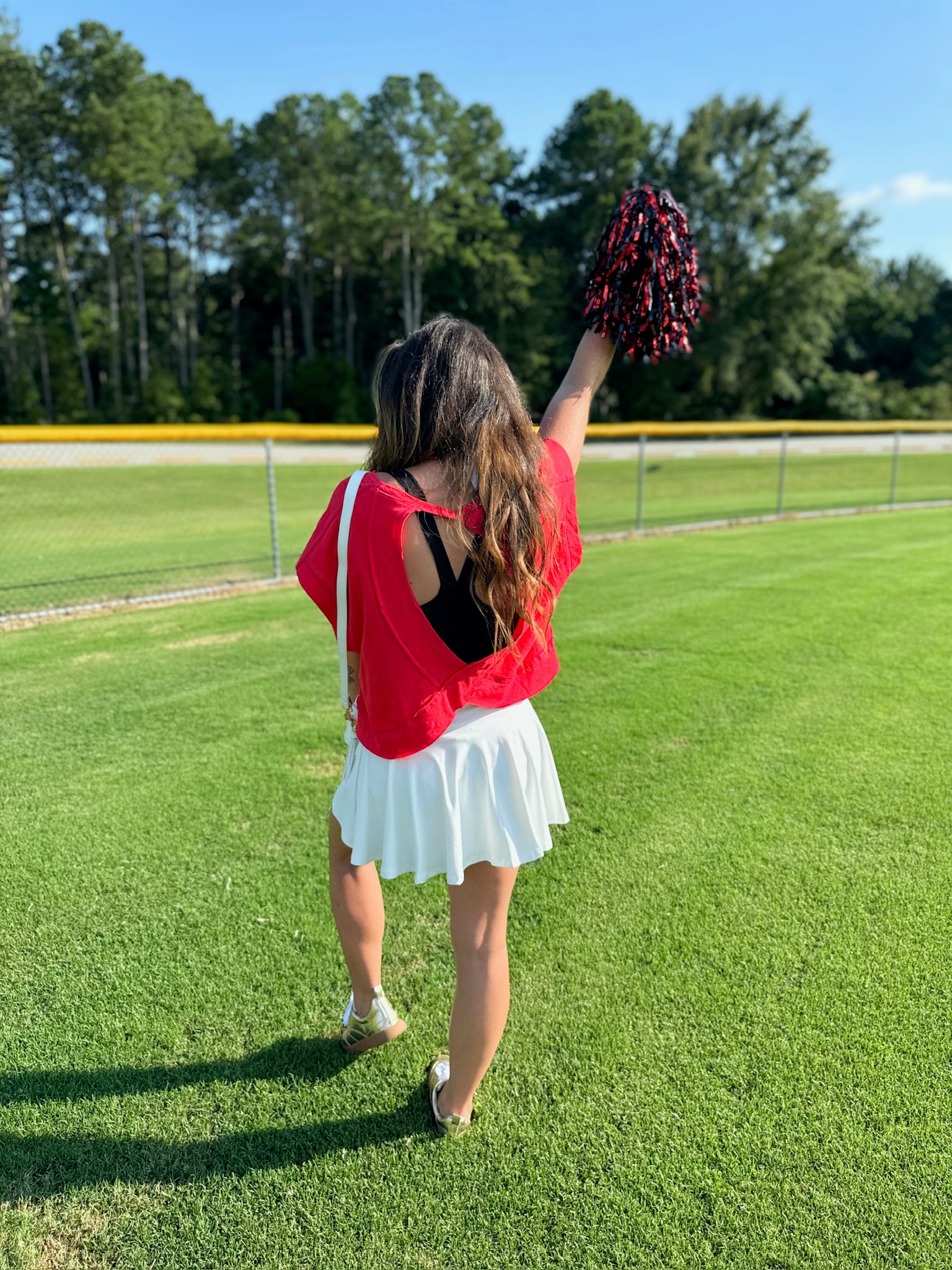 Effortless Cotton Open Back Short Sleeve Top in Red