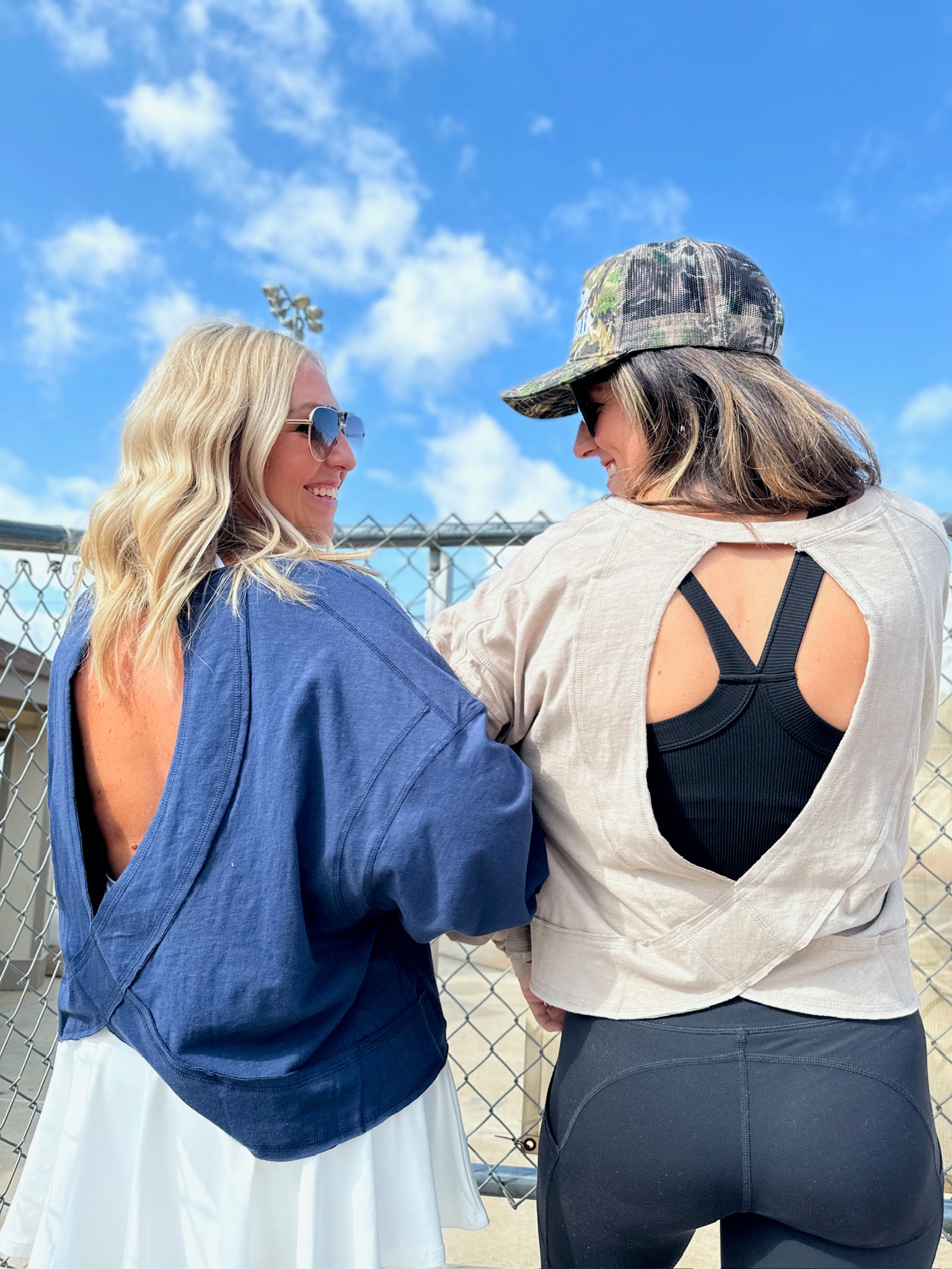 I'm Getting Through It Cotton Open Back Long Sleeve Top in Navy