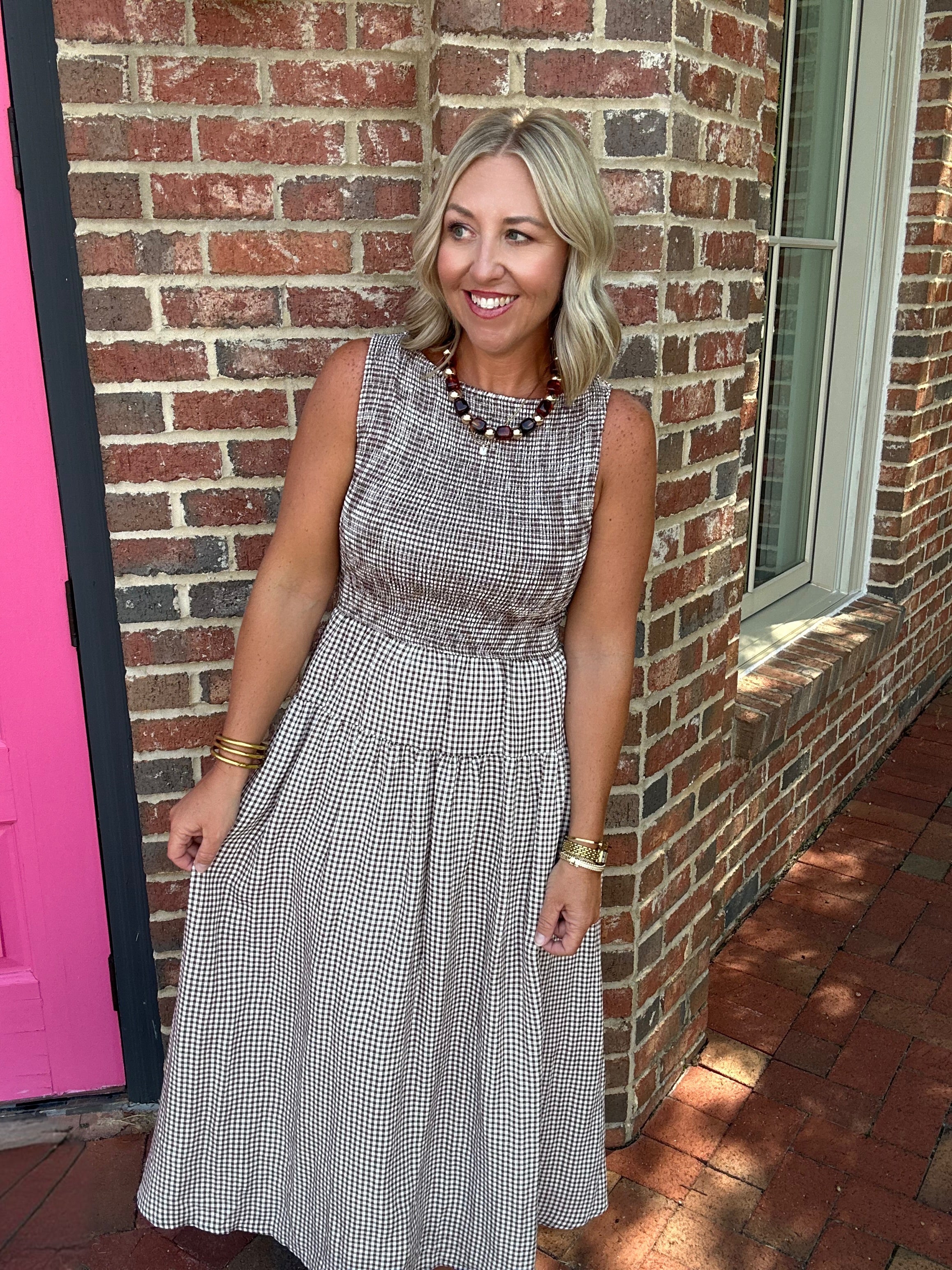 High Hopes Gingham Maxi Dress In Brown
