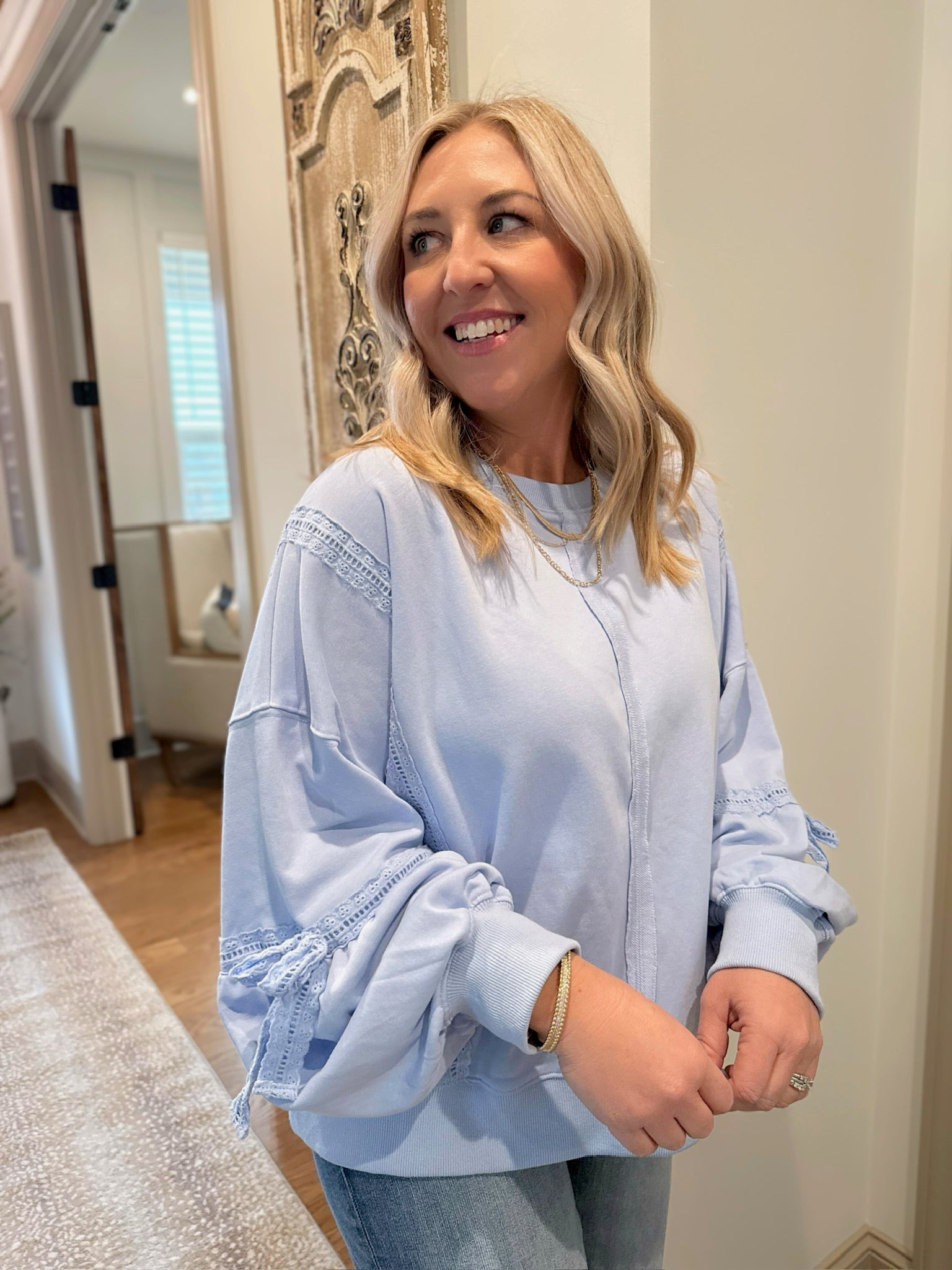 On Her Own Bow Sleeve Detail Sweatshirt