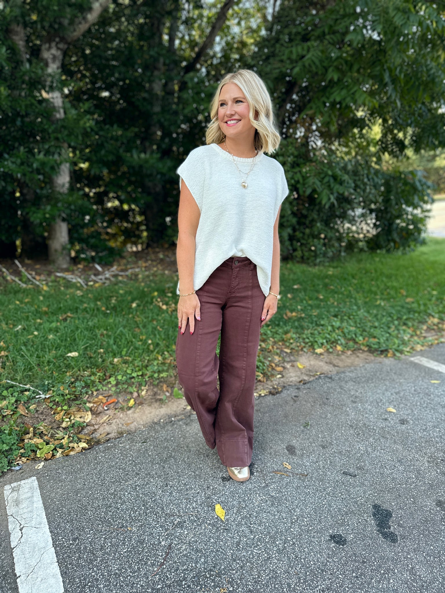 Here I Go Again Knit Short Sleeve Top in Ivory