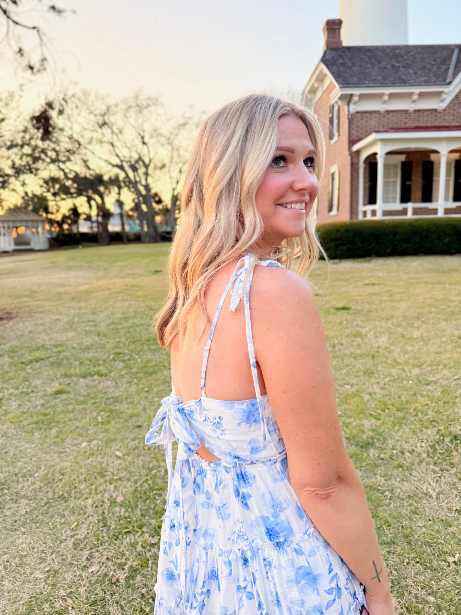 Seaside Florals Spaghetti Strap Tie Tiered Mini Dress
