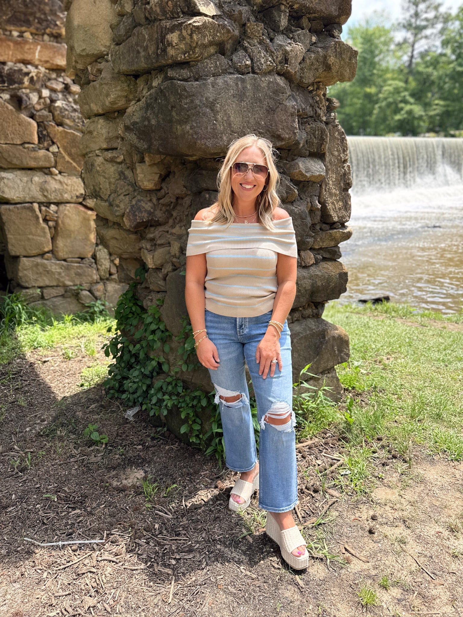 Move Over Striped Off The Shoulder Knit Top