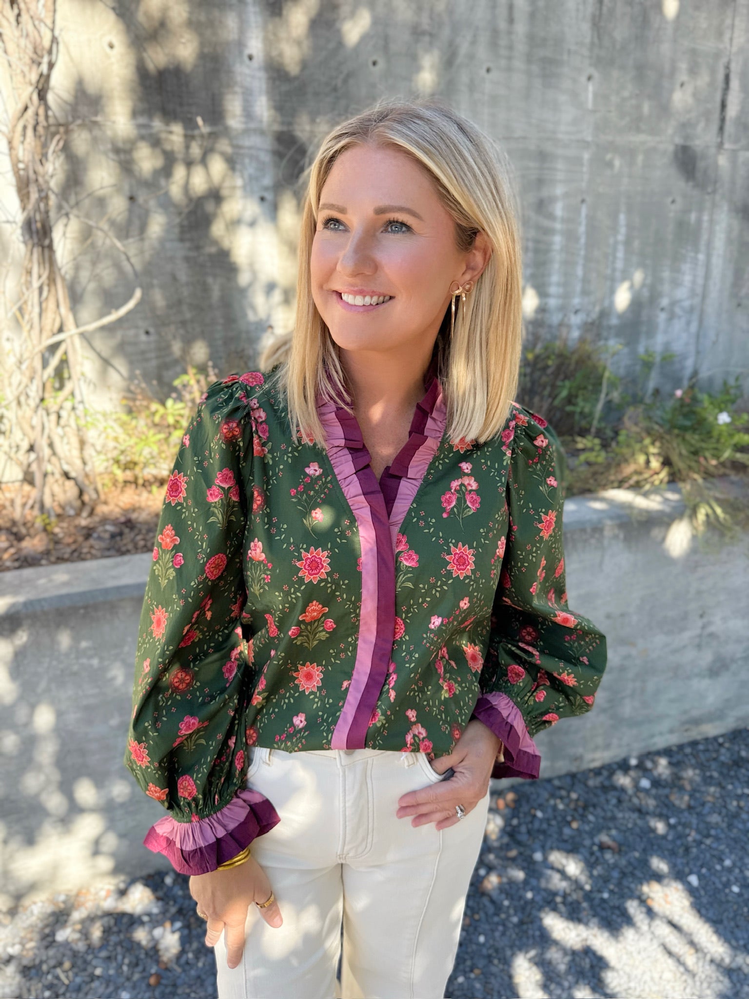 Kami Floral Ruffle Long Sleeve Dressy Top