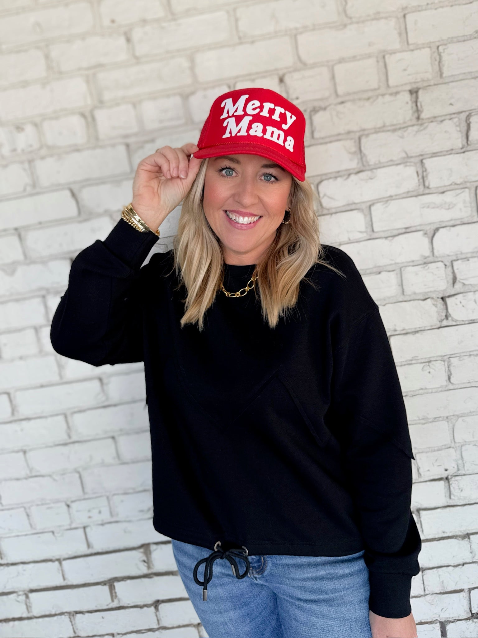 Let It Be Drawstring Hem Sweatshirt in Black