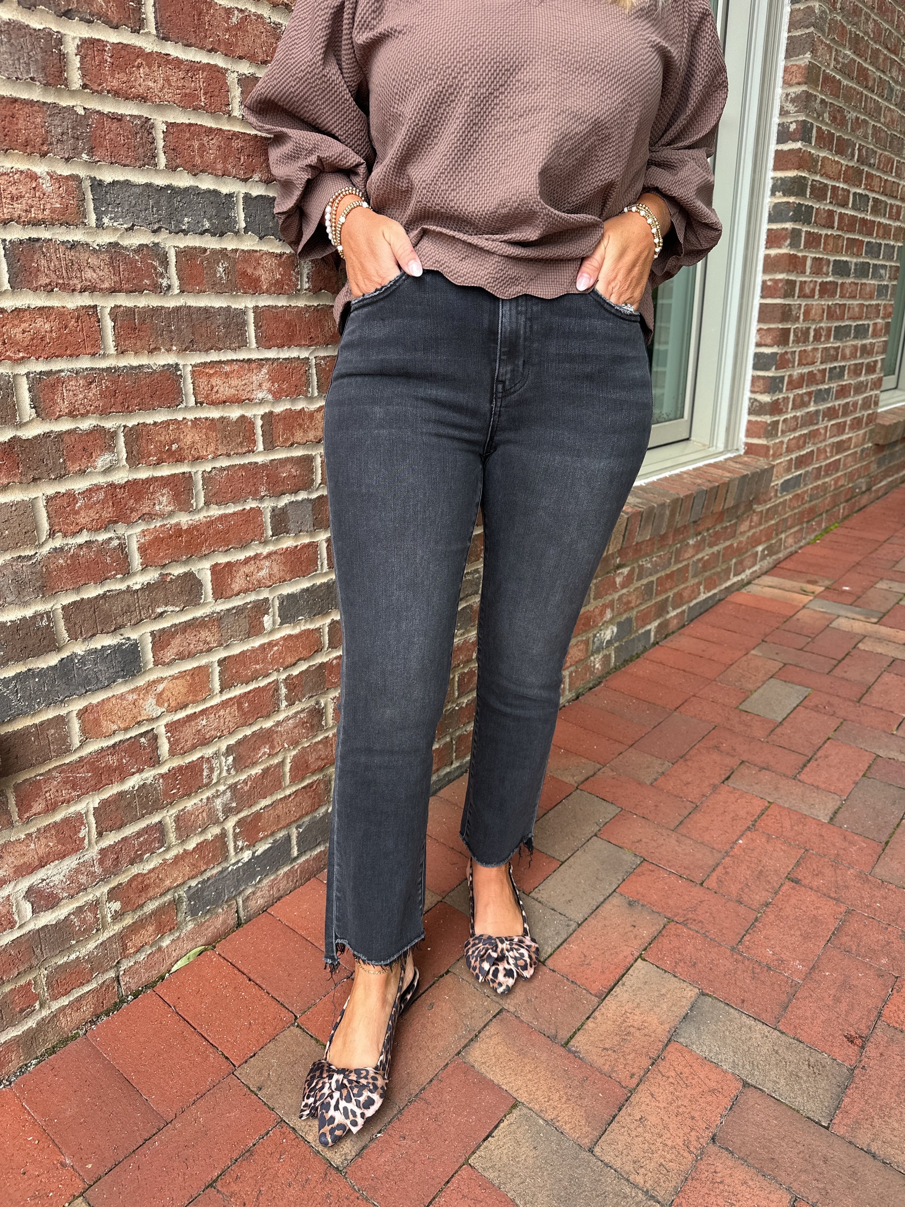 Sophie High Rise Crop Flare Black Jeans