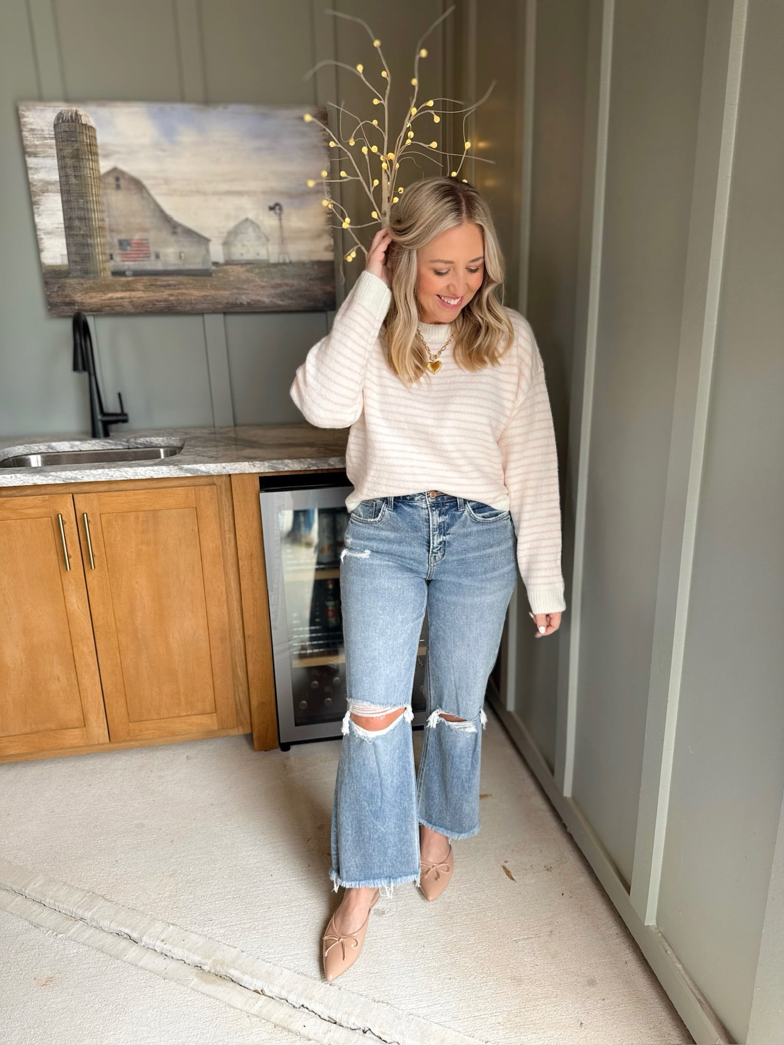 Cozy Up In Stripes Soft Crew Neck Sweater