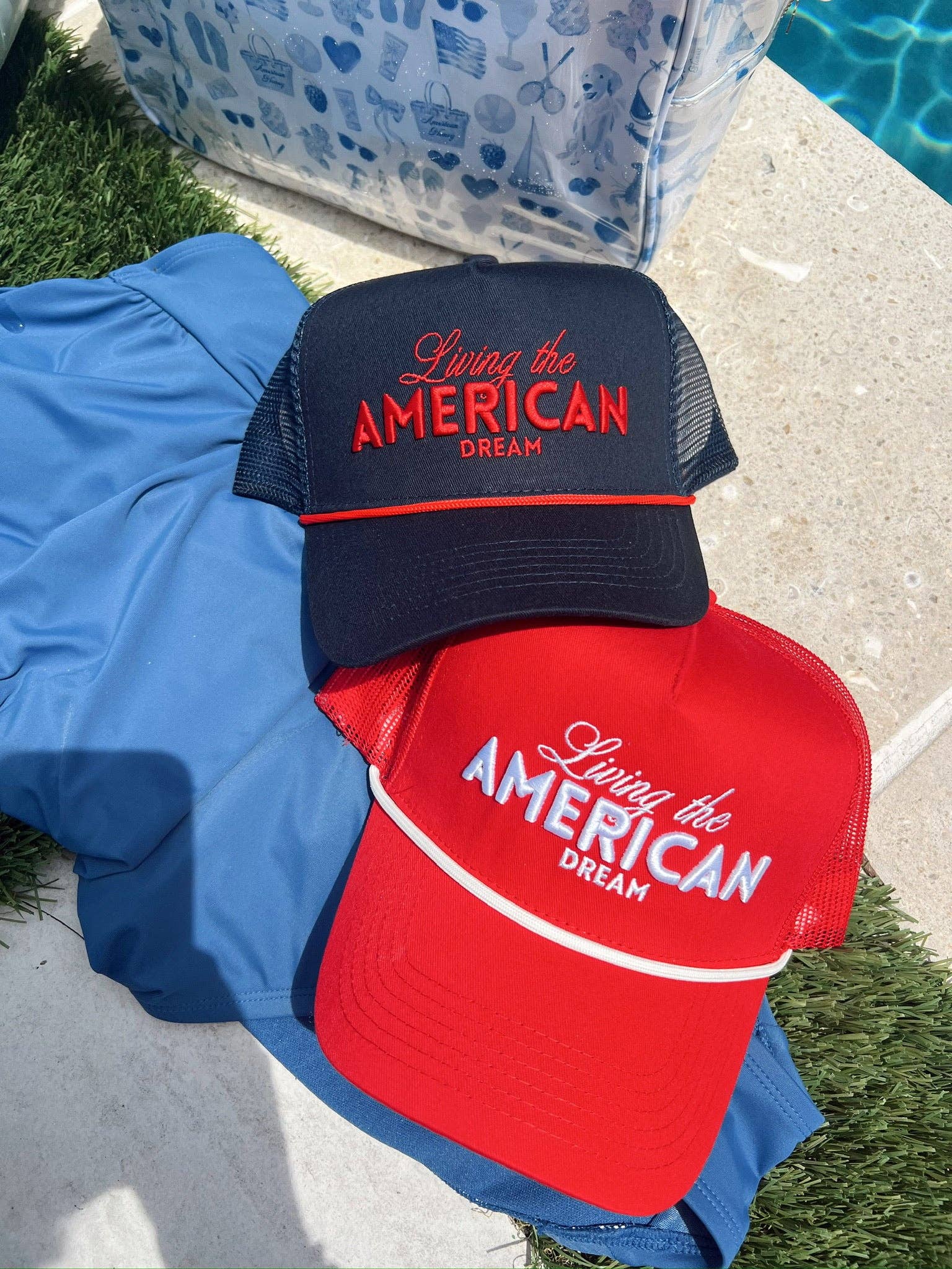 Living the American Dream - Red Vintage Trucker Hat: Red