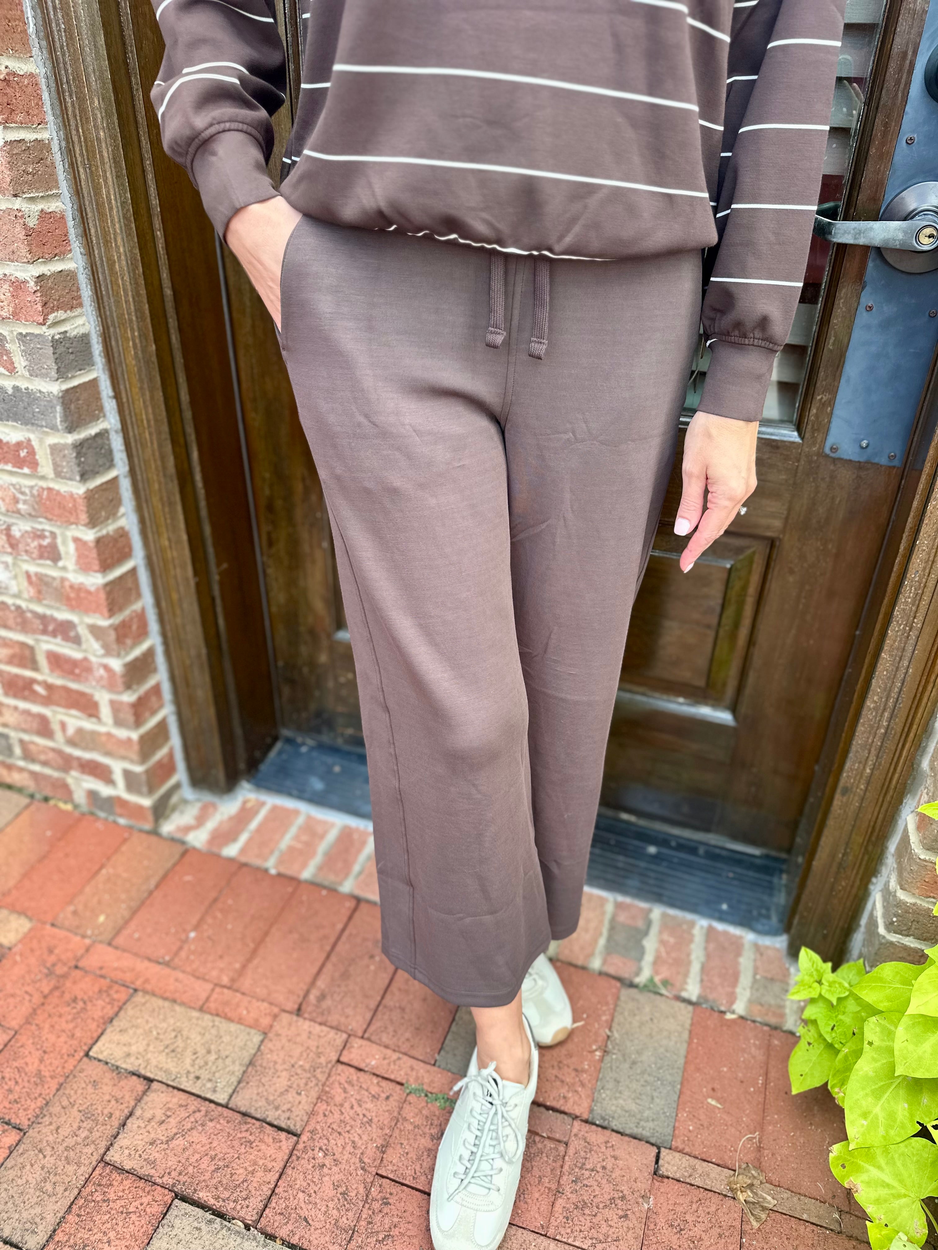 Cozy Espresso Cropped Wide Leg Pants