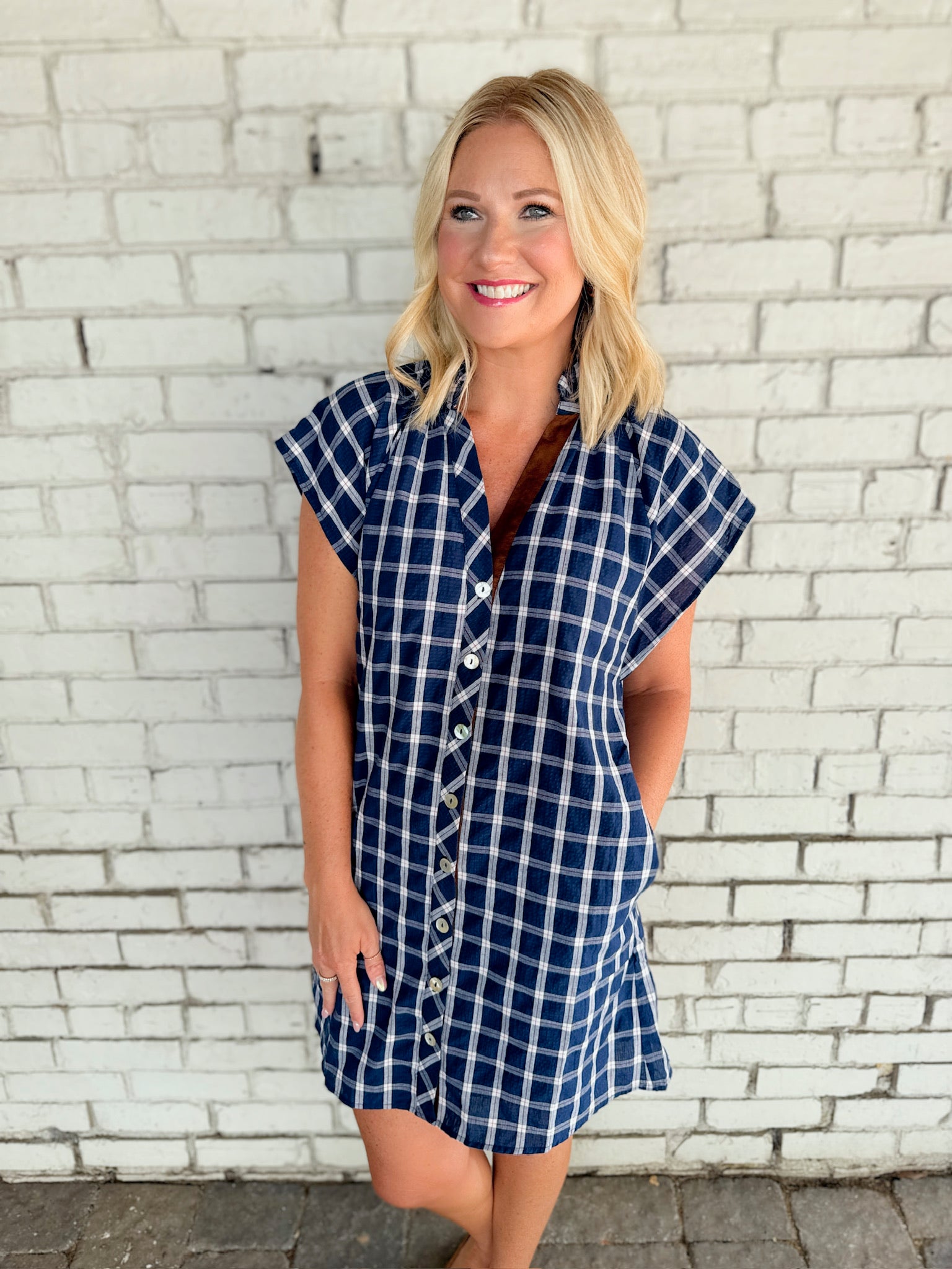 Going Places Short Sleeve Gingham Dress