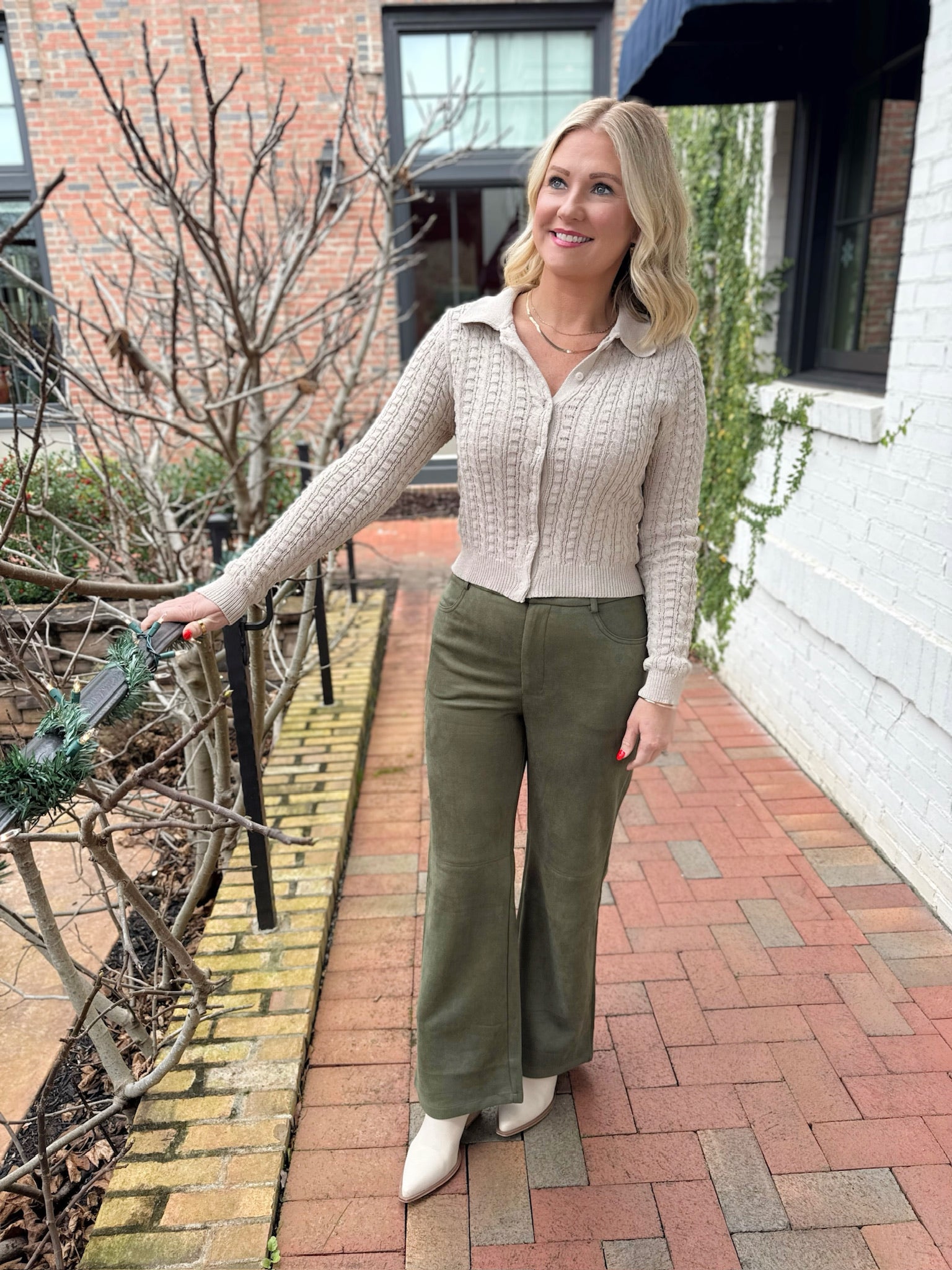 Joyful Straight Leg Suede Pants in Olive