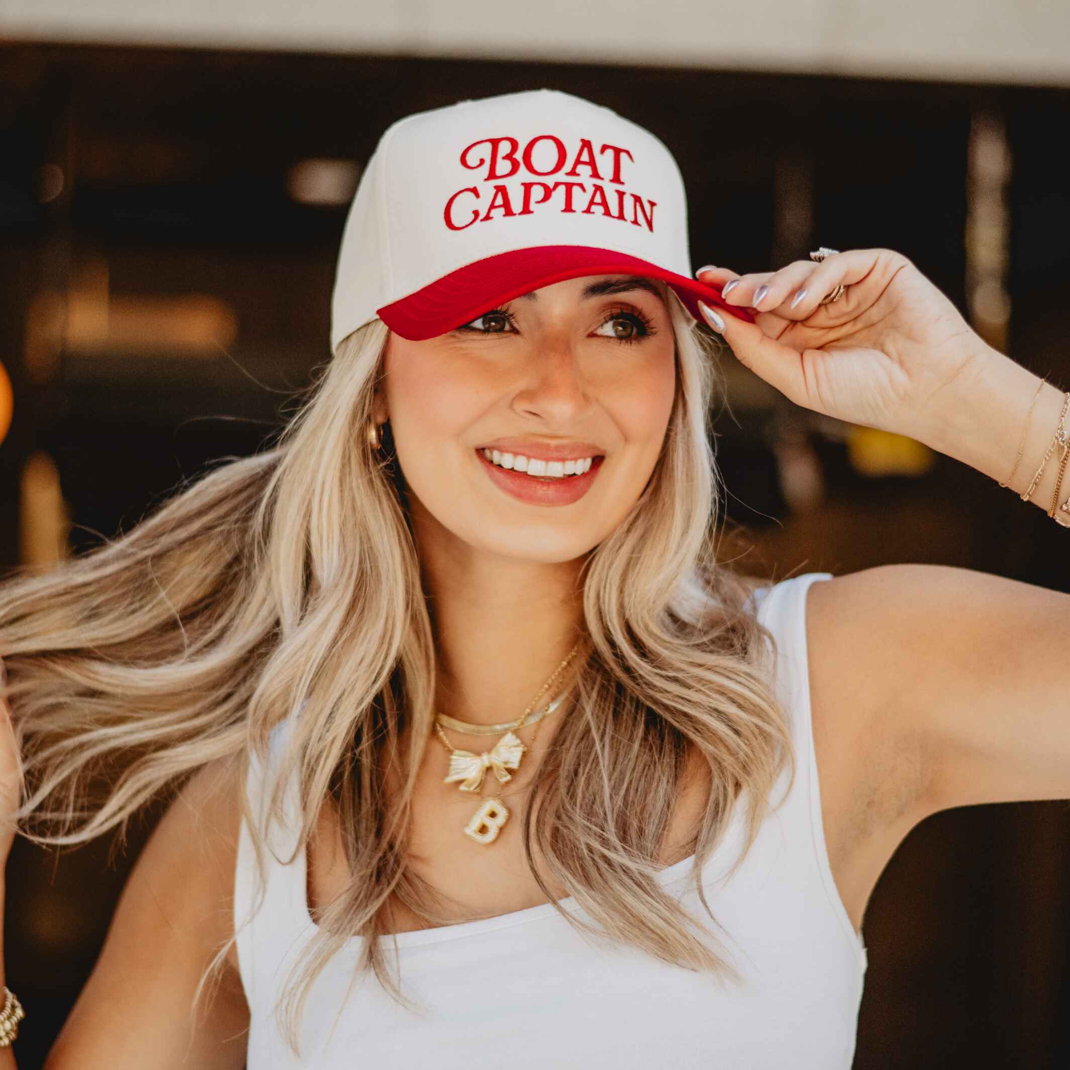Boat Captain Two-Toned Retro Hat: Red and Tan